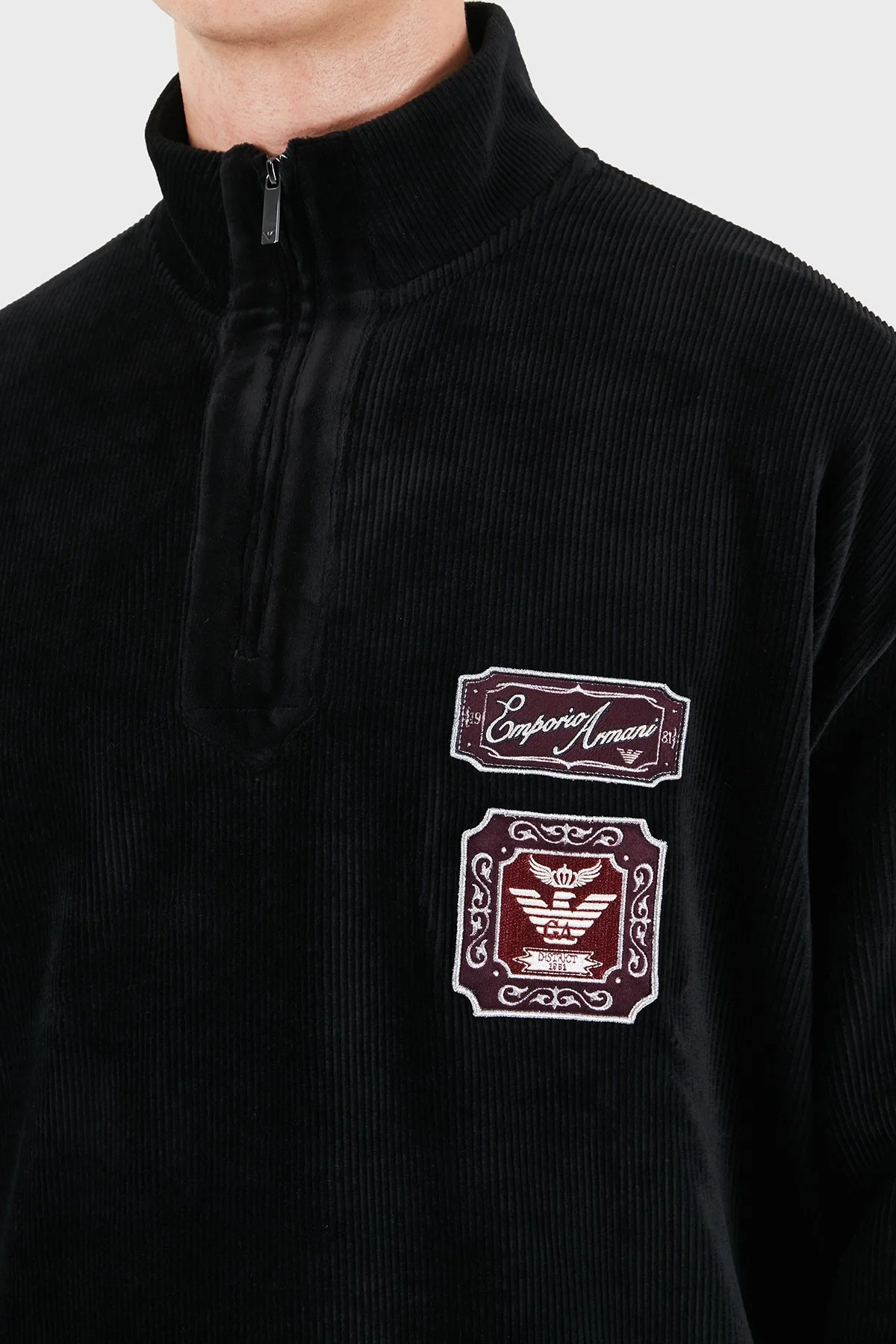 Emporio Armani Logolu Pamuklu Yarım Fermuarlı Dik Yaka Erkek Sweat EM006862 AF28110 UC001 Siyah - 6
