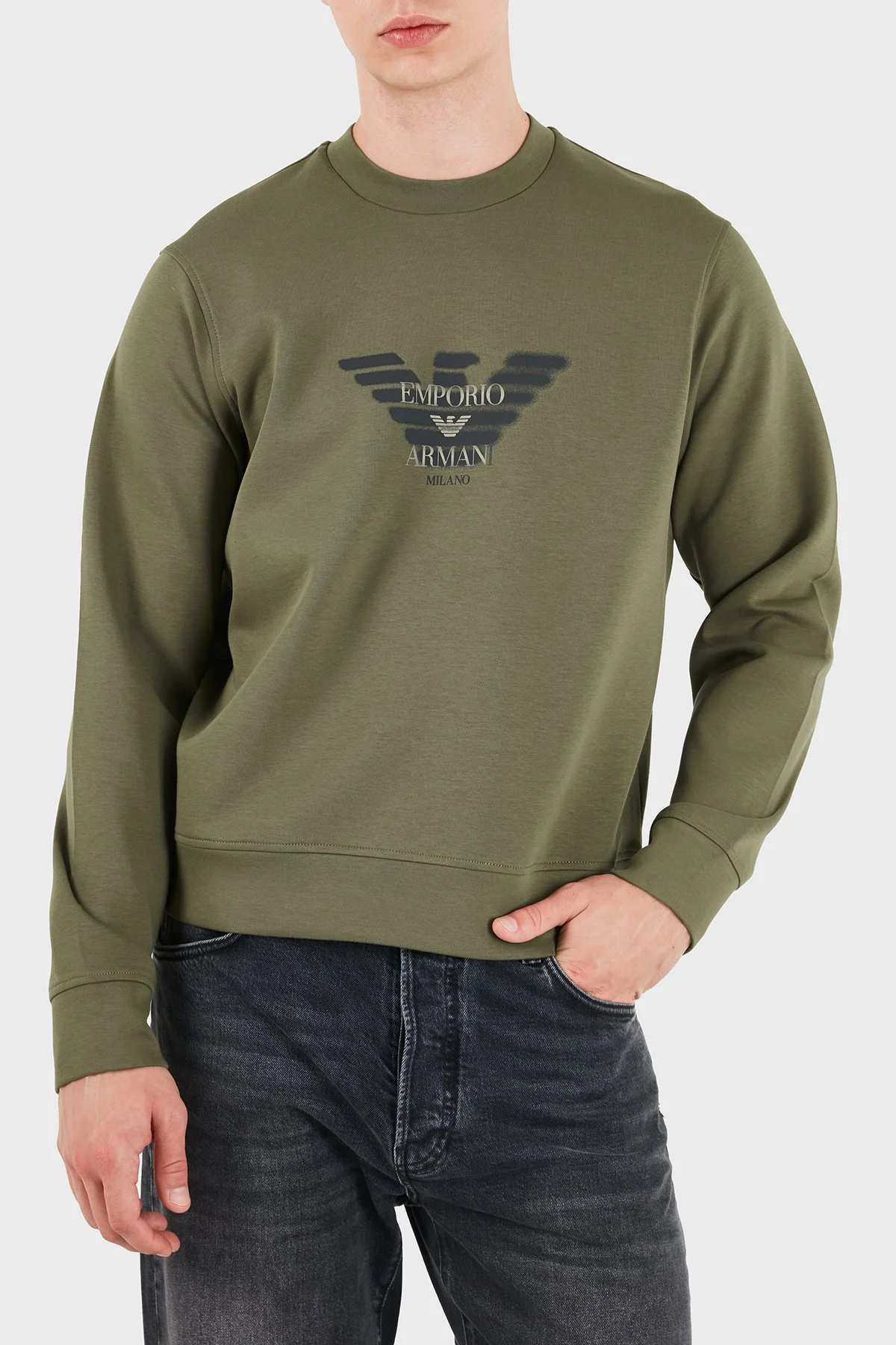 Emporio Armani Logolu Pamuklu Yuvarlak Yaka Erkek Sweat EM007315 AF10013 U7046 Yeşil - 1