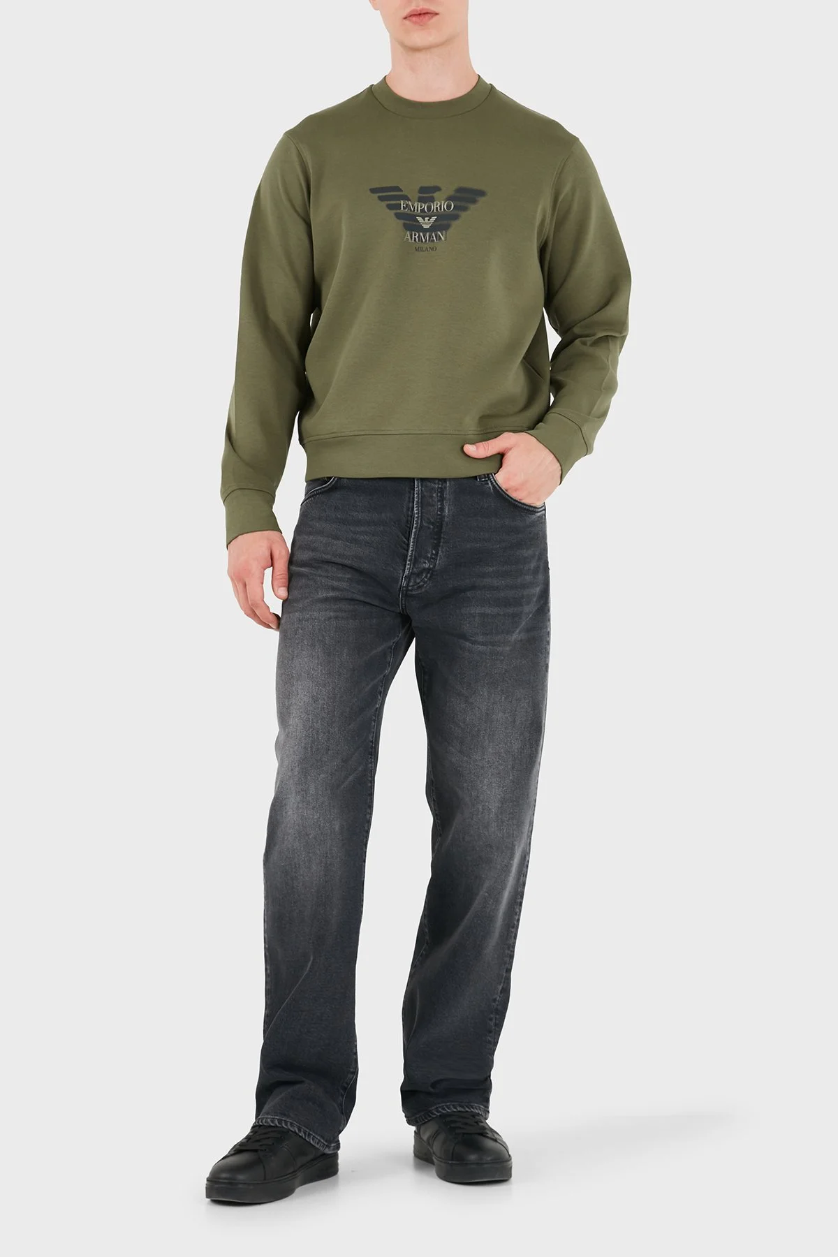 Emporio Armani Logolu Pamuklu Yuvarlak Yaka Erkek Sweat EM007315 AF10013 U7046 Yeşil - 2