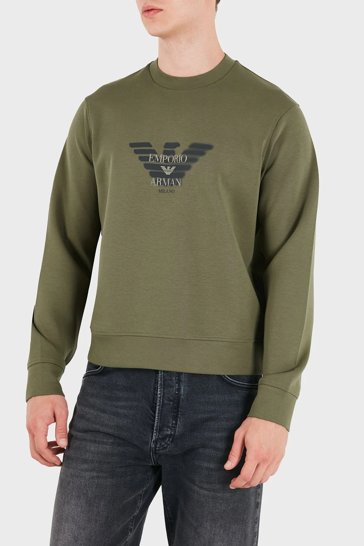Emporio Armani Logolu Pamuklu Yuvarlak Yaka Erkek Sweat EM007315 AF10013 U7046 Yeşil - 4