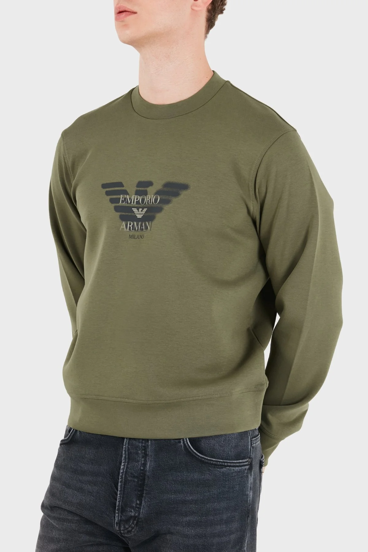 Emporio Armani Logolu Pamuklu Yuvarlak Yaka Erkek Sweat EM007315 AF10013 U7046 Yeşil - 5