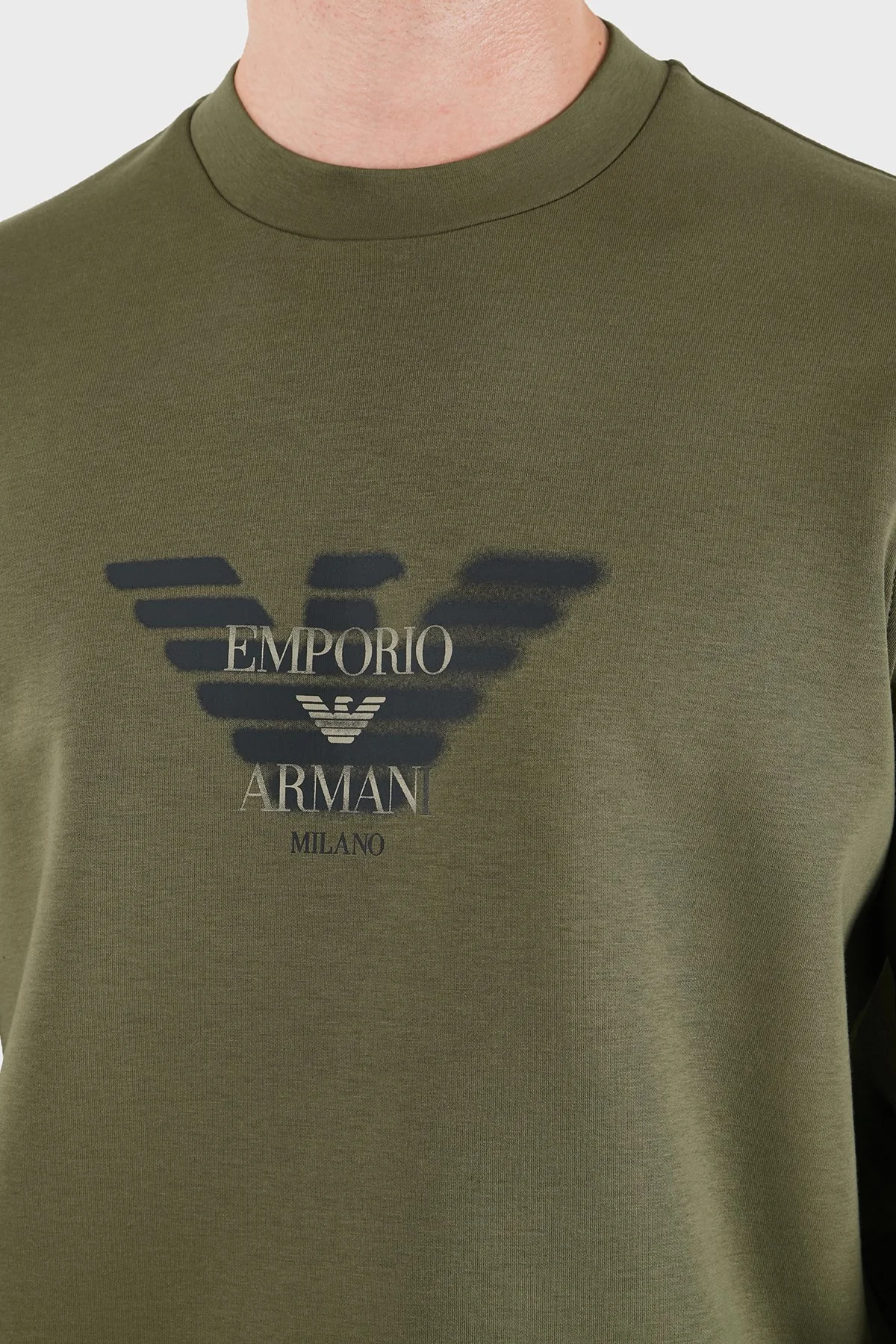 Emporio Armani Logolu Pamuklu Yuvarlak Yaka Erkek Sweat EM007315 AF10013 U7046 Yeşil - 6