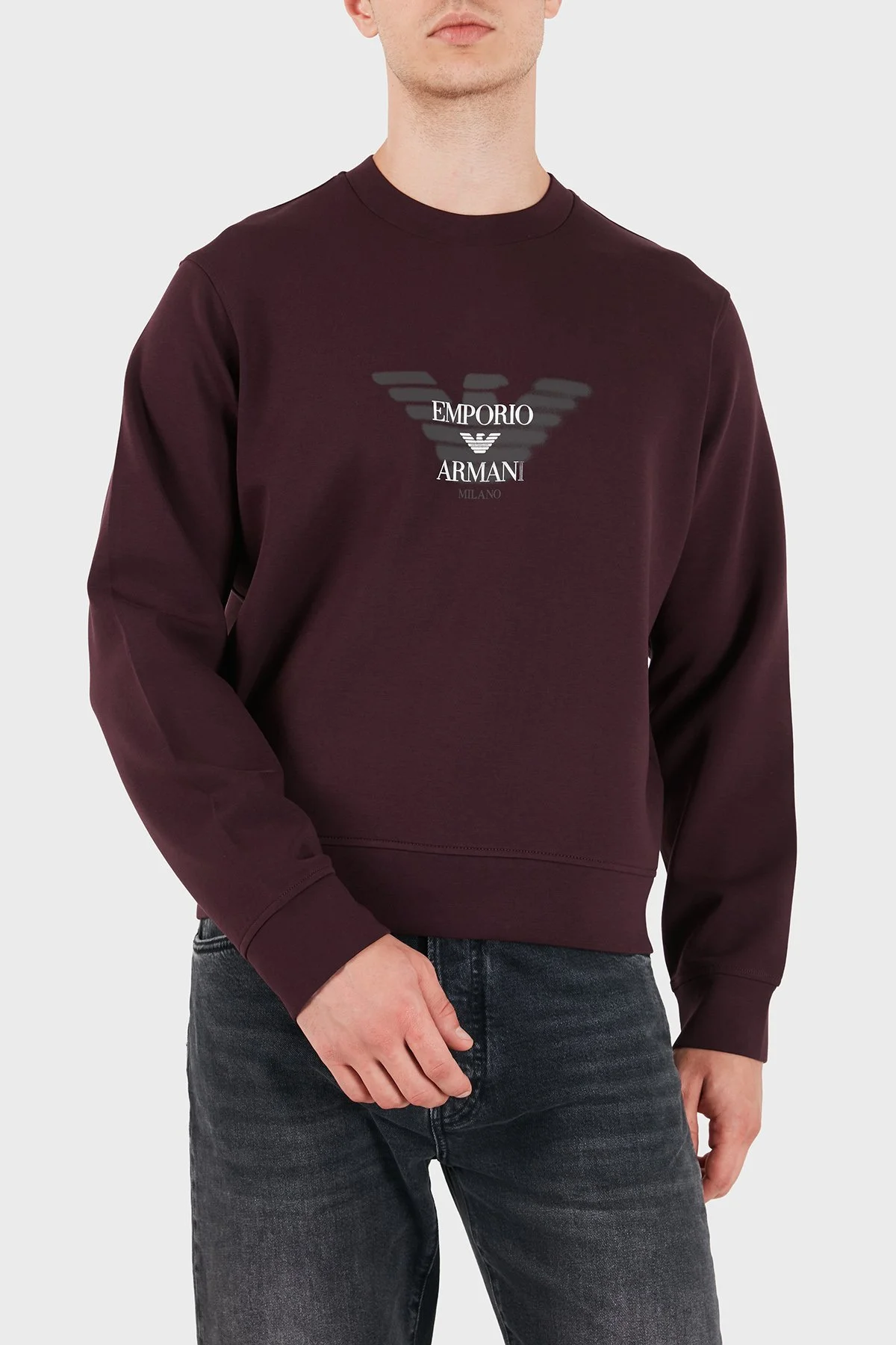 Emporio Armani Logolu Pamuklu Yuvarlak Yaka Erkek Sweat EM007315 AF10013 UA331 Kahve - 1