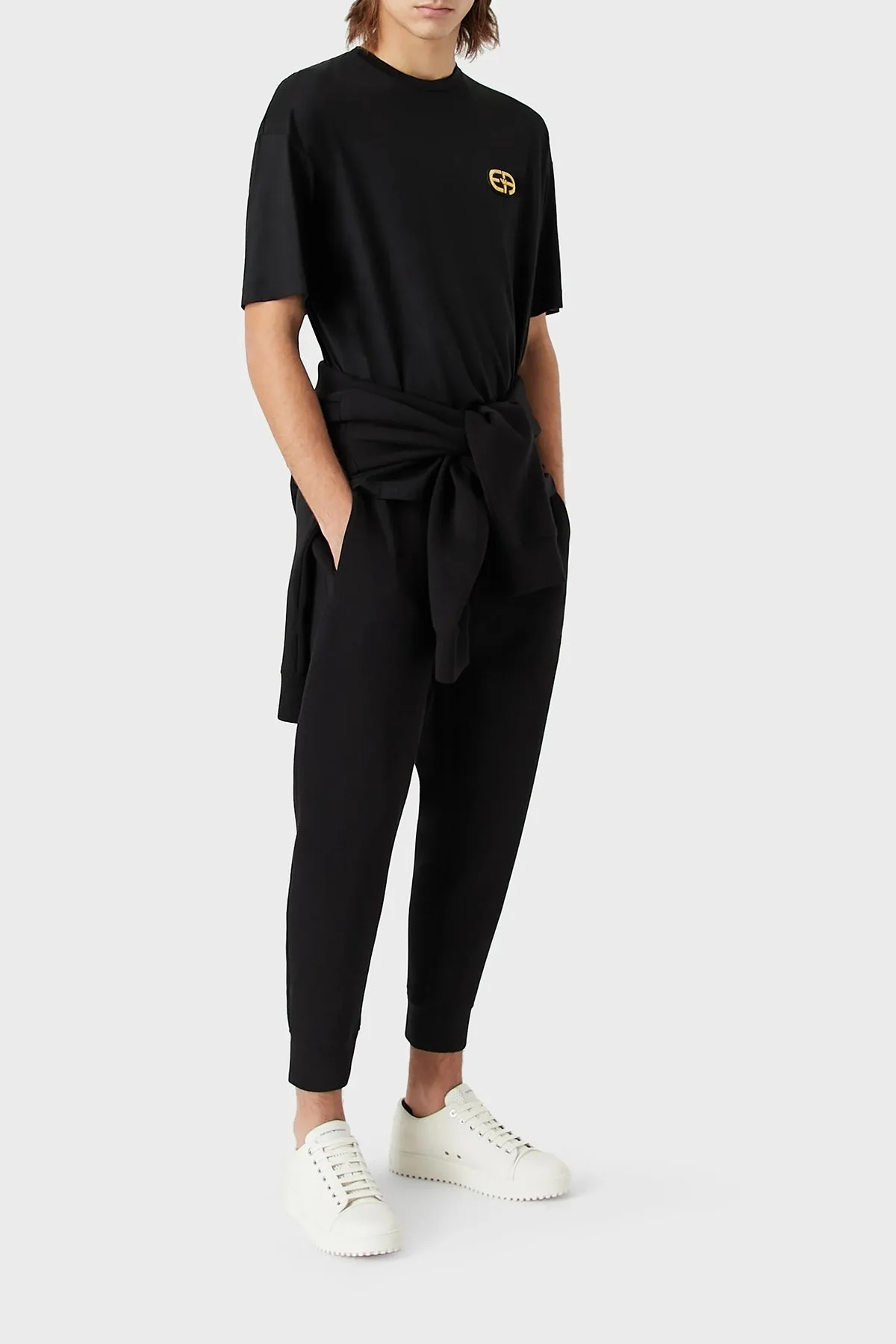 Emporio Armani Logolu Regular Fit Belden Bağlamalı % 100 Pamuk Erkek Pantolon 6L1P84 1JHSZ 0999 SİYAH - 1