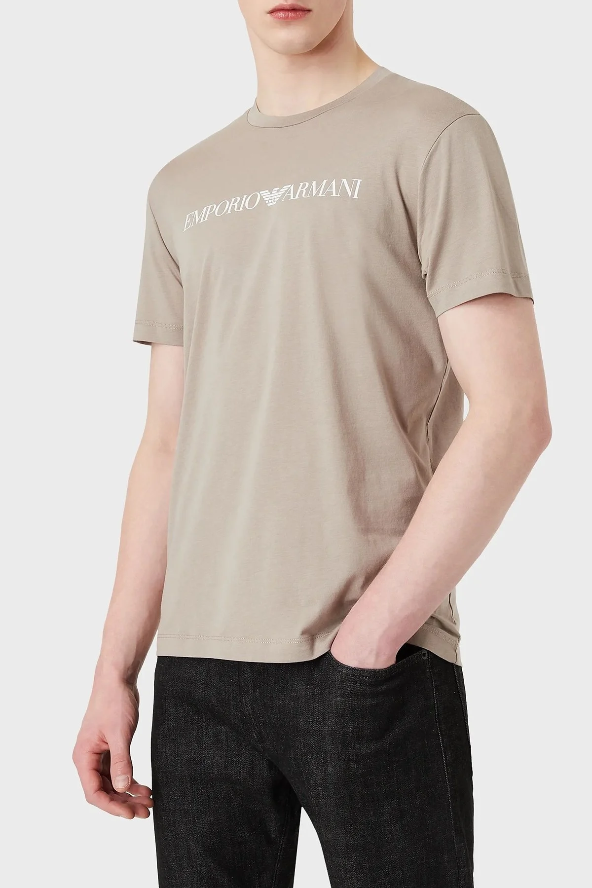 Emporio Armani Logolu Regular Fit Bisiklet Yaka % 100 Pamuk Erkek T Shirt 8N1TN5 1JPZZ 0149 BEJ - 1