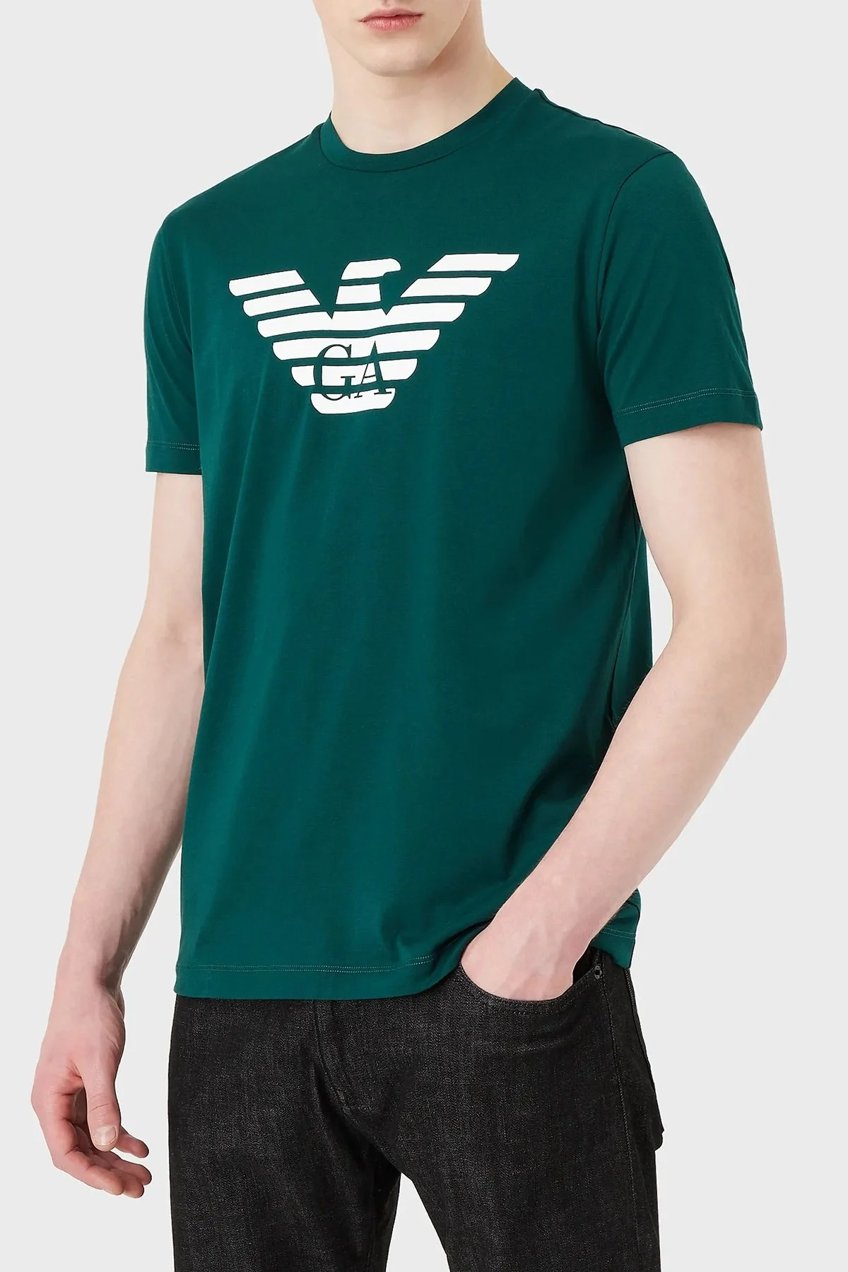 Emporio Armani Logolu Regular Fit Bisiklet Yaka % 100 Pamuk Erkek T Shirt 8N1TN5 1JPZZ 0571 YEŞİL - 1