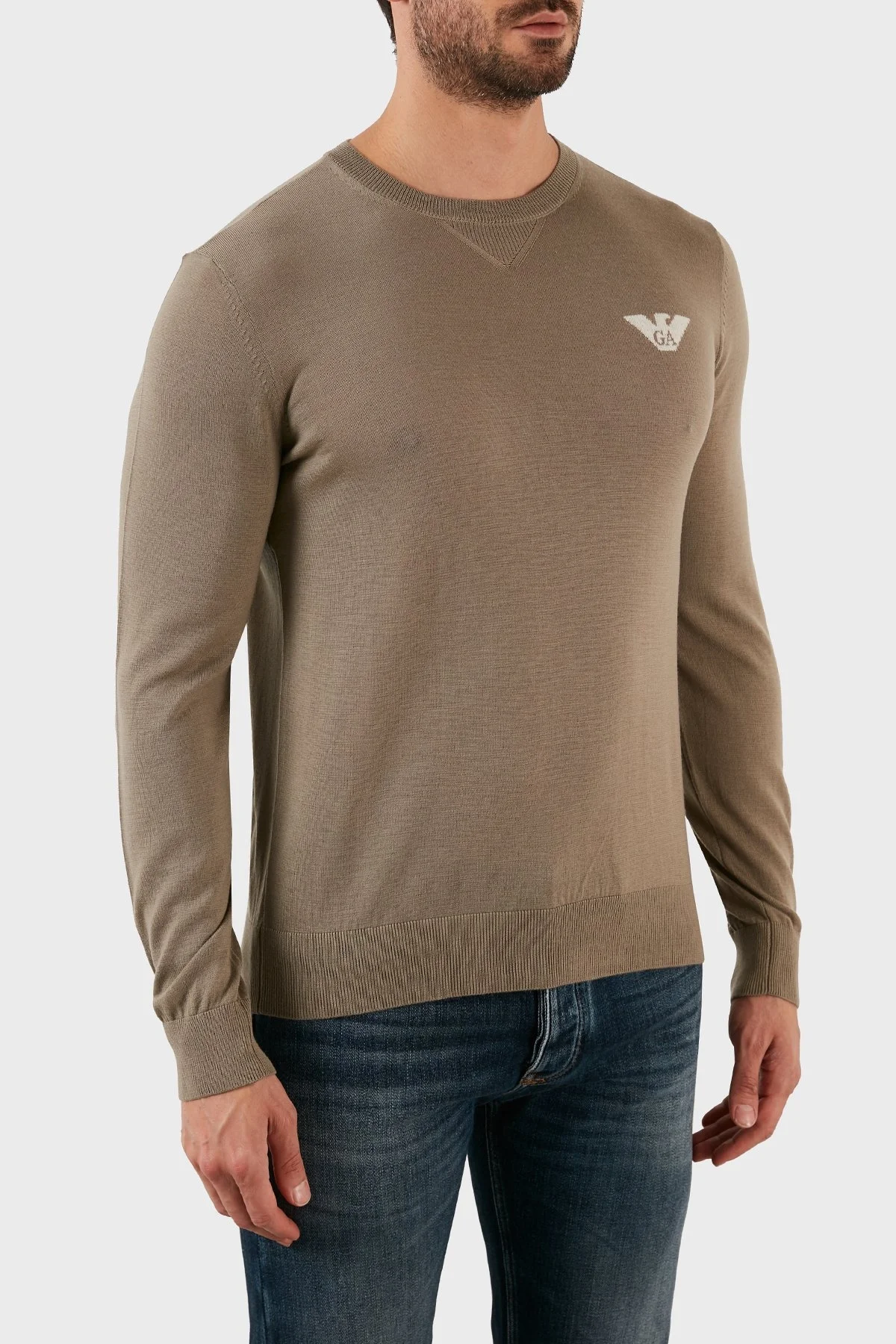 Emporio Armani Logolu Regular Fit Bisiklet Yaka % 100 Yün Erkek Kazak 6L1MXG 1MJVZ 0137 BEJ - 3