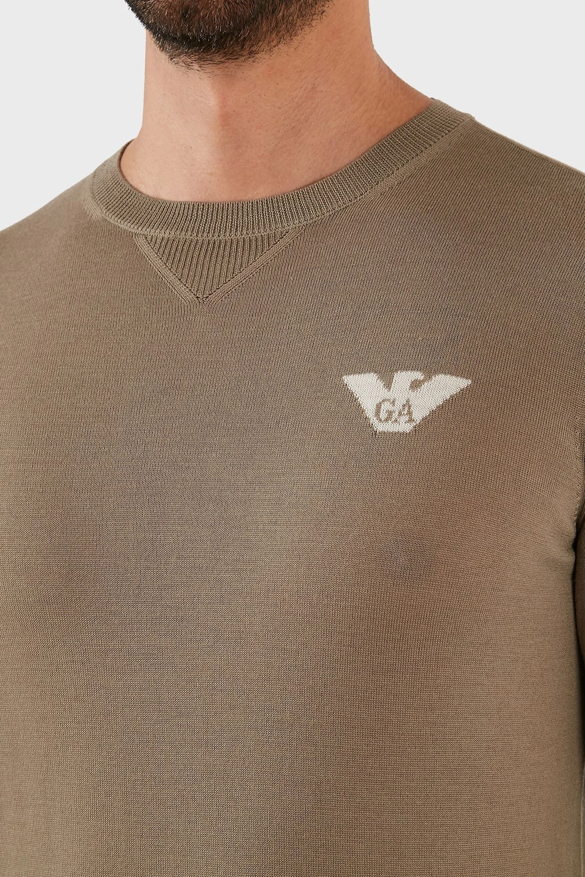 Emporio Armani Logolu Regular Fit Bisiklet Yaka % 100 Yün Erkek Kazak 6L1MXG 1MJVZ 0137 BEJ - 4