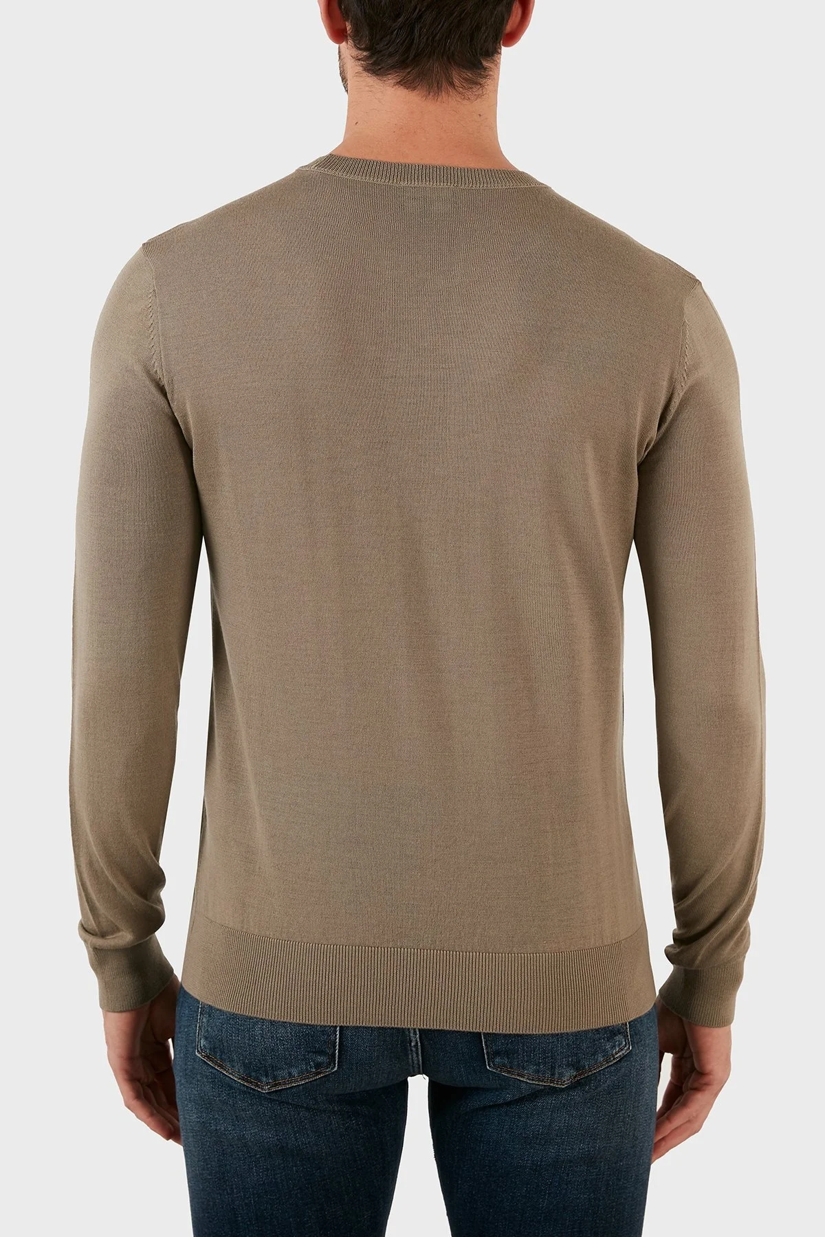 Emporio Armani Logolu Regular Fit Bisiklet Yaka % 100 Yün Erkek Kazak 6L1MXG 1MJVZ 0137 BEJ - 5