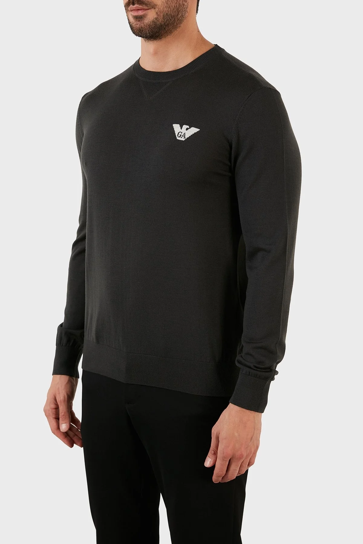 Emporio Armani Logolu Regular Fit Bisiklet Yaka % 100 Yün Erkek Kazak 6L1MXG 1MJVZ 0558 YEŞİL - 2