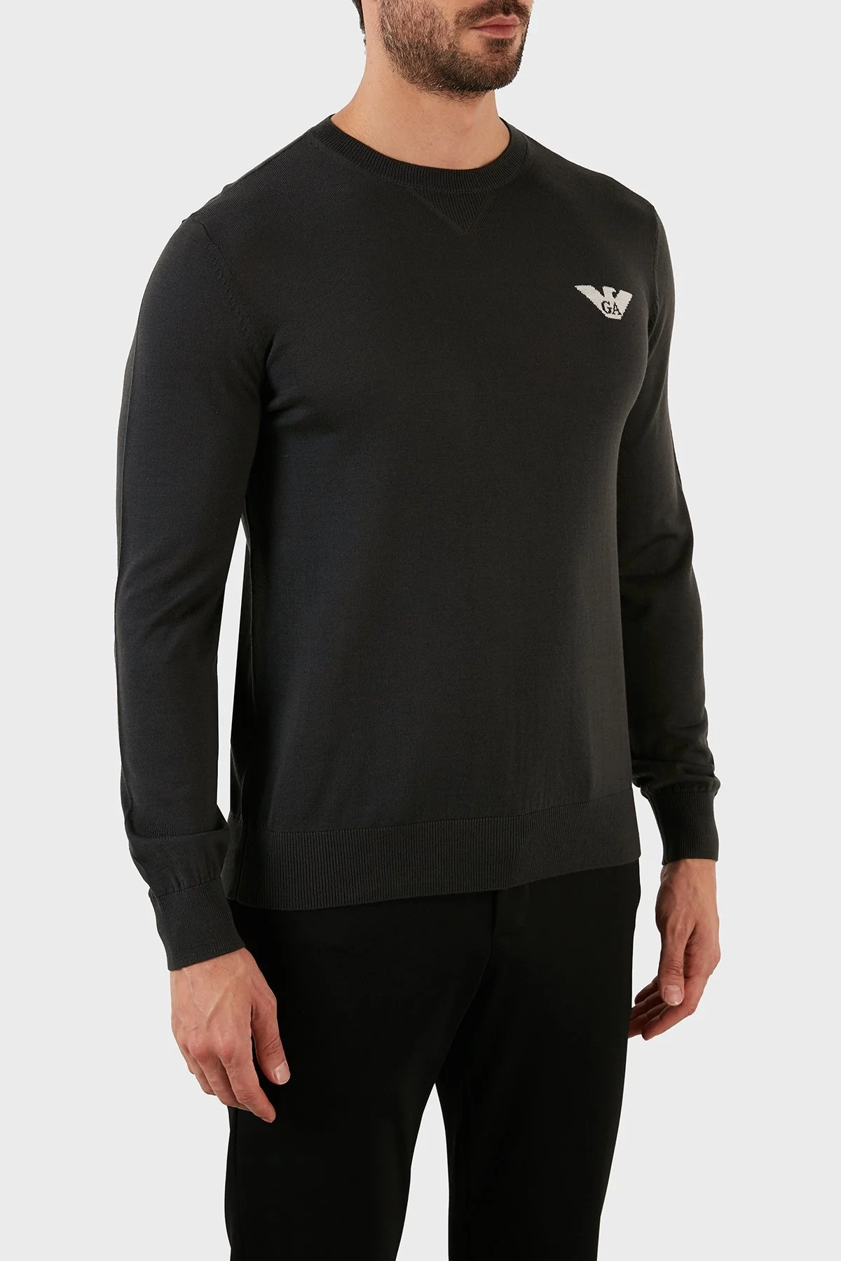 Emporio Armani Logolu Regular Fit Bisiklet Yaka % 100 Yün Erkek Kazak 6L1MXG 1MJVZ 0558 YEŞİL - 3