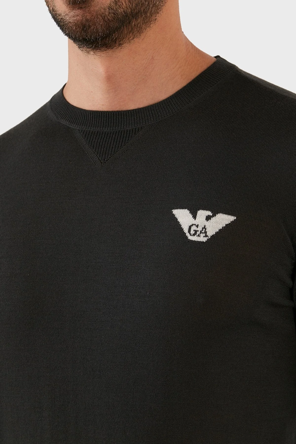 Emporio Armani Logolu Regular Fit Bisiklet Yaka % 100 Yün Erkek Kazak 6L1MXG 1MJVZ 0558 YEŞİL - 4