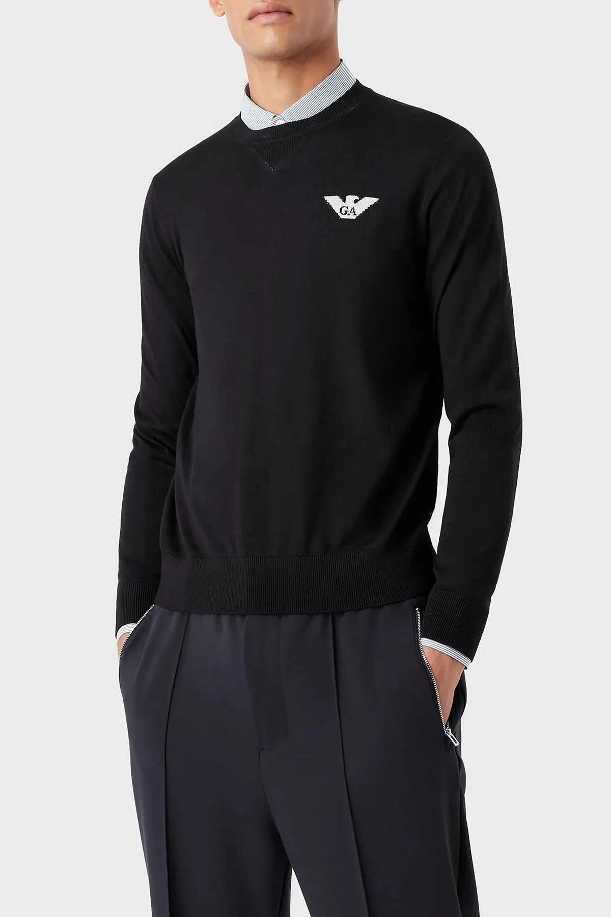 Emporio Armani Logolu Regular Fit Bisiklet Yaka % 100 Yün Erkek Kazak 6L1MXG 1MJVZ 0920 LACİVERT - 1