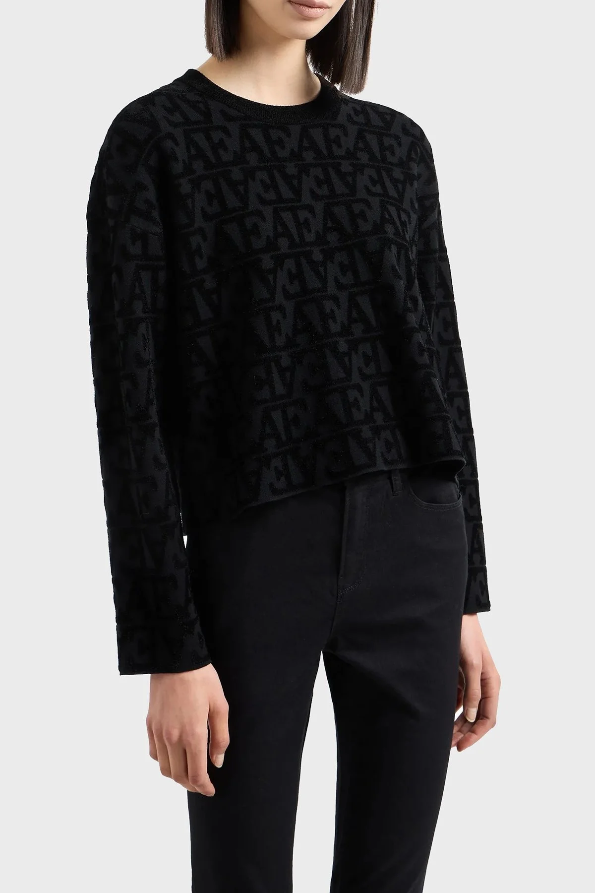 Emporio Armani Logolu Regular Fit Bisiklet Yaka Bayan Kazak 6D2MTC 2M10Z 0999 SİYAH - 1