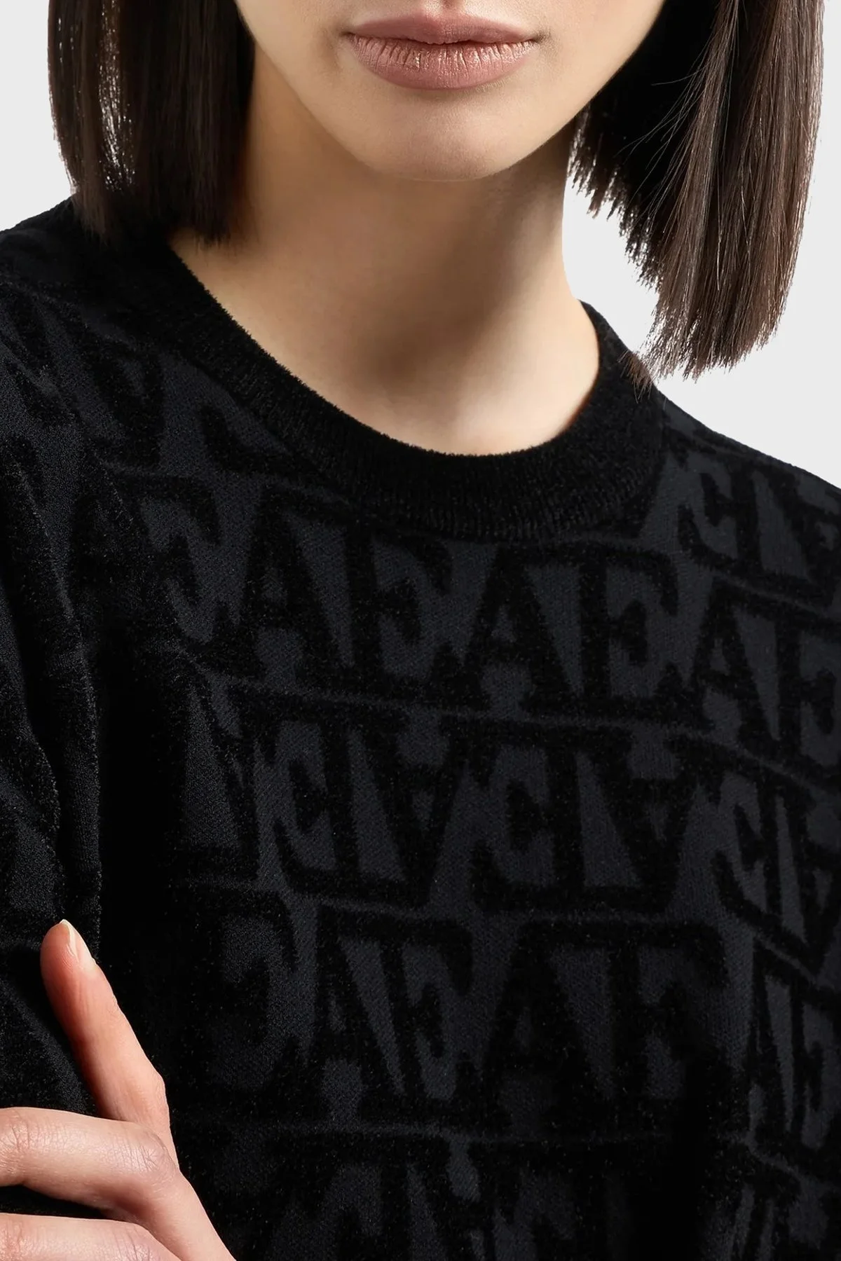 Emporio Armani Logolu Regular Fit Bisiklet Yaka Bayan Kazak 6D2MTC 2M10Z 0999 SİYAH - 3