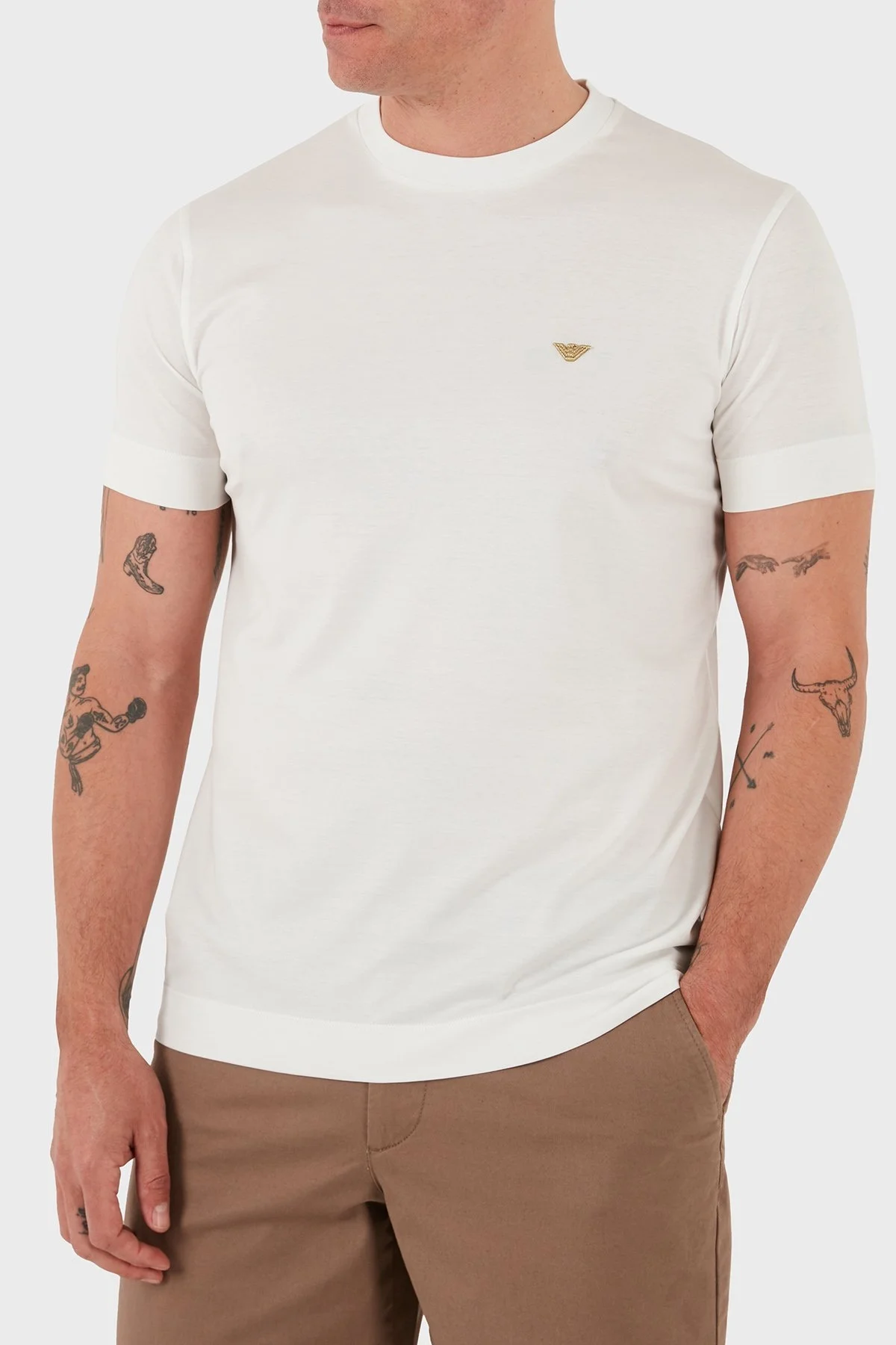 Emporio Armani Logolu Regular Fit Bisiklet Yaka Erkek T Shirt EM001702 AF10017 M0131 BEYAZ - 1