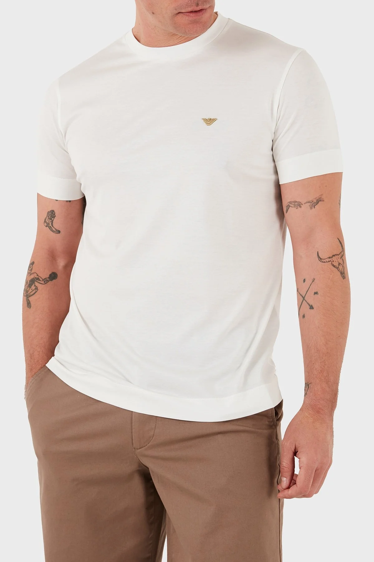 Emporio Armani Logolu Regular Fit Bisiklet Yaka Erkek T Shirt EM001702 AF10017 M0131 BEYAZ - 4