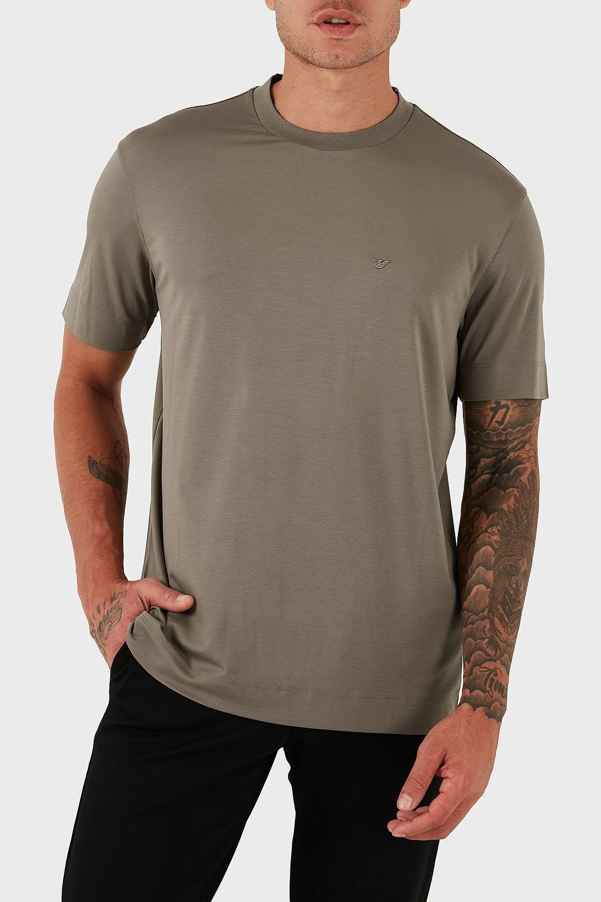 Emporio Armani Logolu Regular Fit Bisiklet Yaka Erkek T Shirt EM002996 AF13721 U6189 BEJ - 3