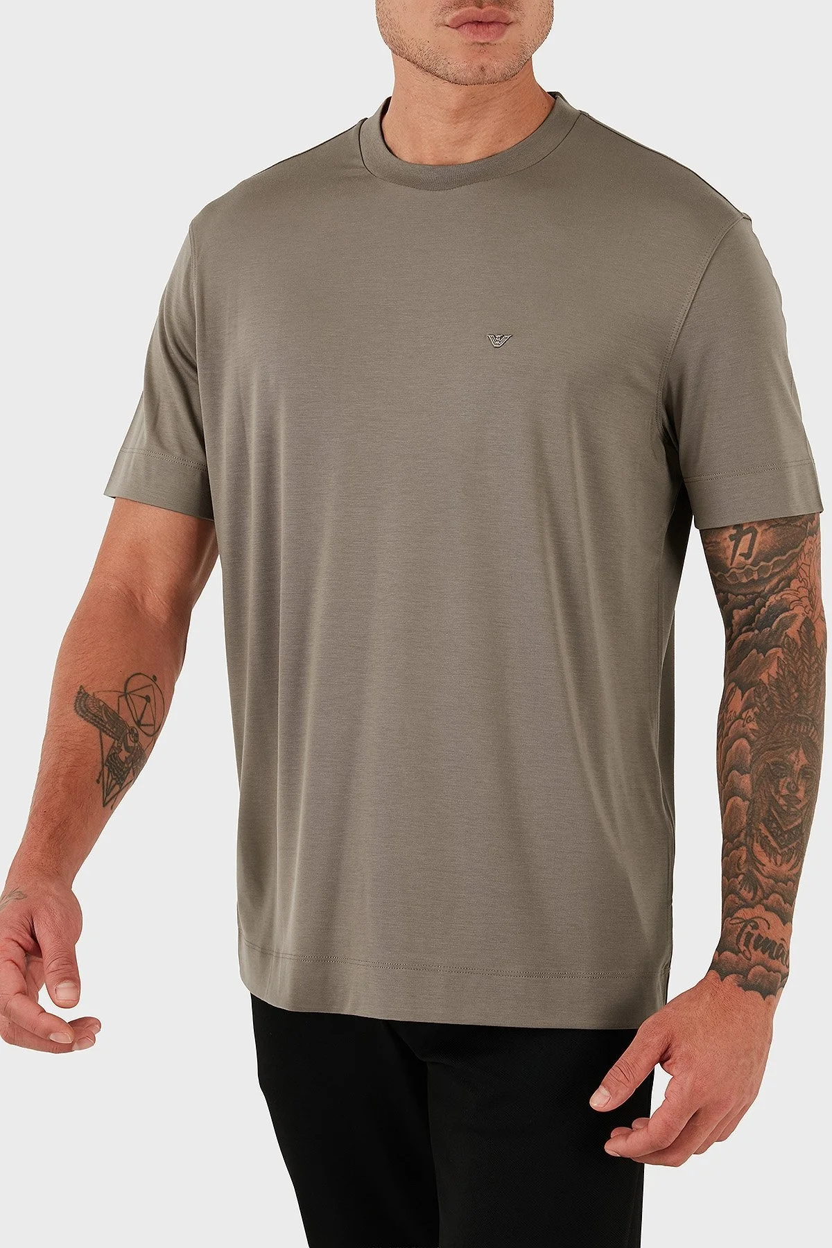 Emporio Armani Logolu Regular Fit Bisiklet Yaka Erkek T Shirt EM002996 AF13721 U6189 BEJ - 4