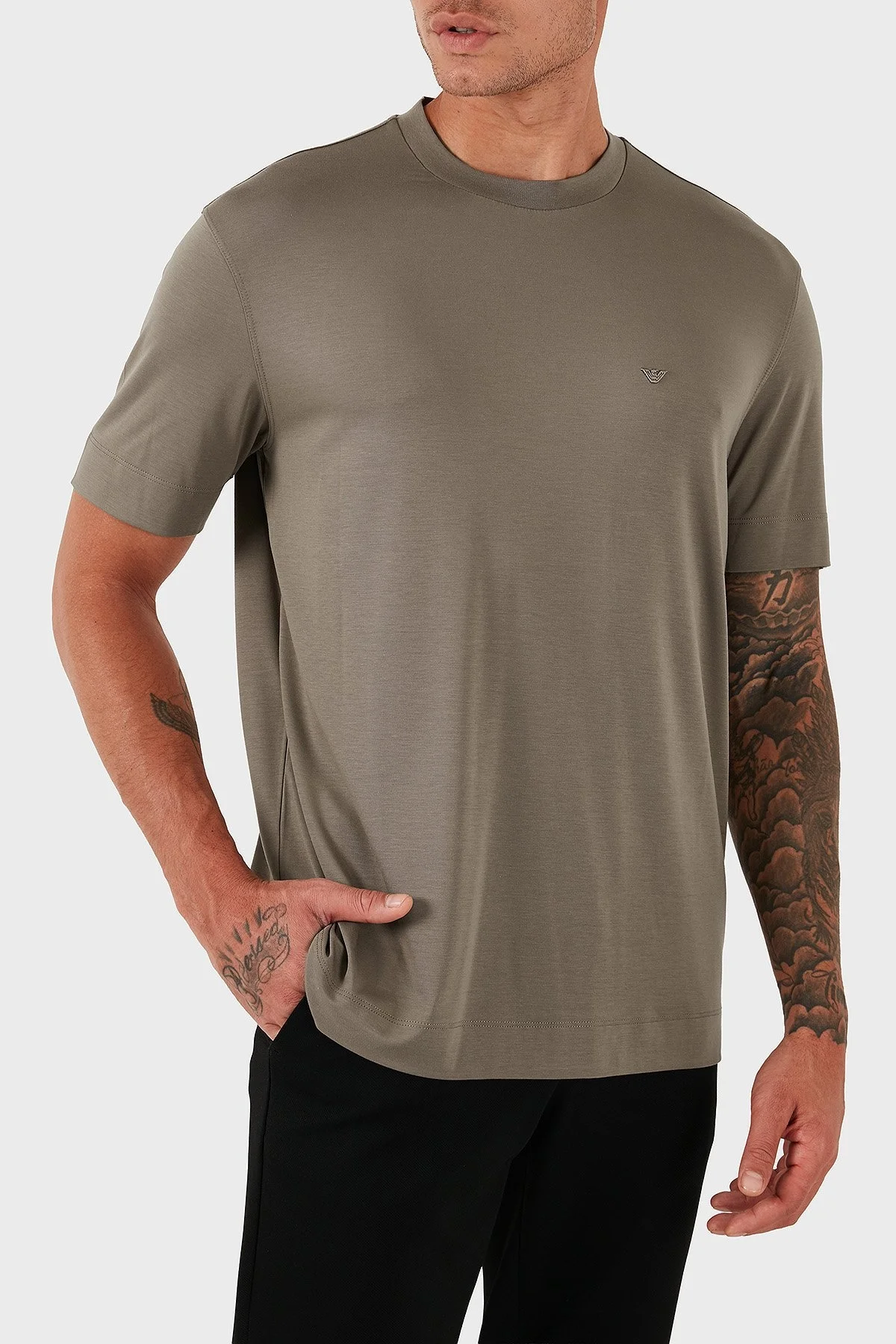 Emporio Armani Logolu Regular Fit Bisiklet Yaka Erkek T Shirt EM002996 AF13721 U6189 BEJ - 5