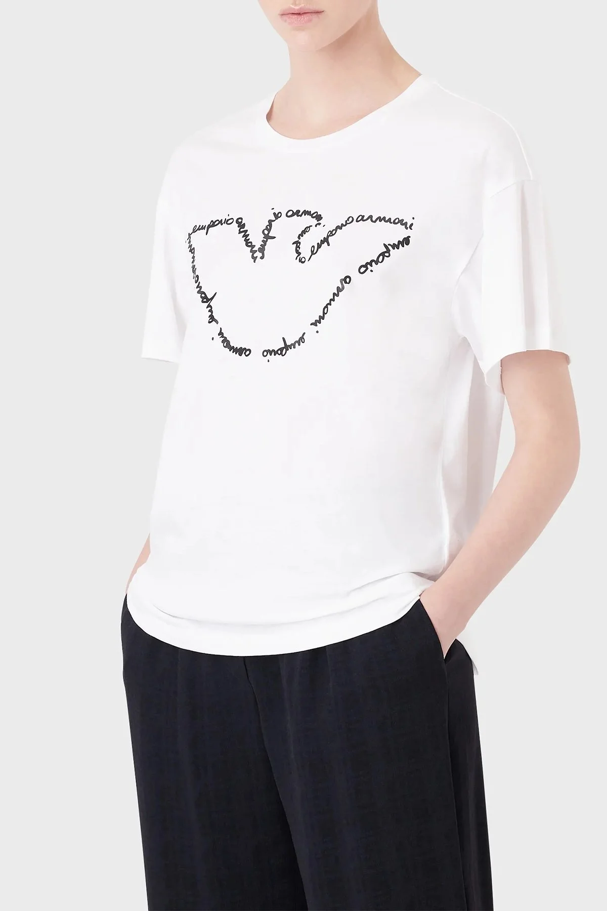 Emporio Armani Logolu Regular Fit Bisiklet Yaka Pamuklu Bayan T Shirt 8N2T7A 2J53Z 0100 BEYAZ - 1