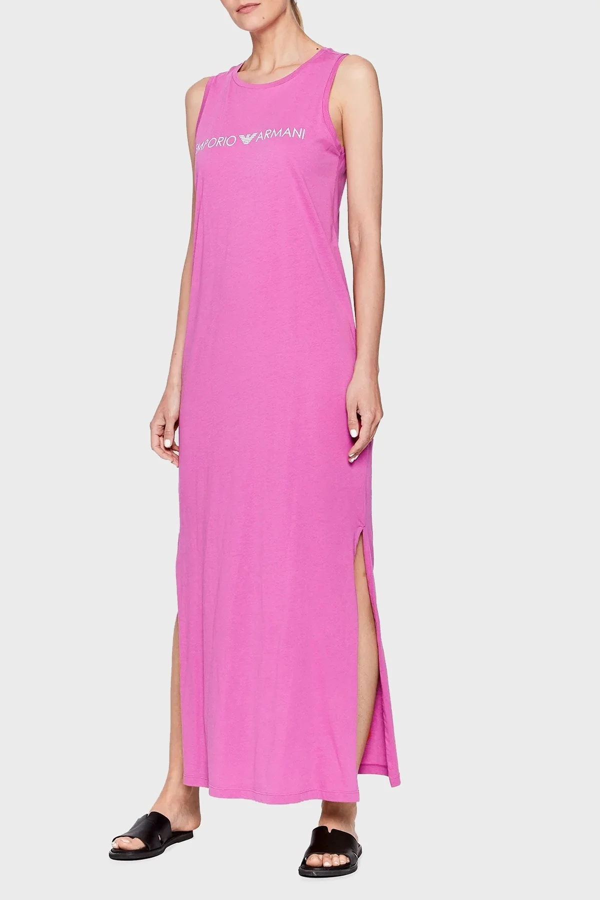 Emporio Armani Logolu Regular Fit Bisiklet Yaka Pamuklu Yırtmaçlı Uzun Bayan Elbise S 262635 2R340 05873 PEMBE - 5