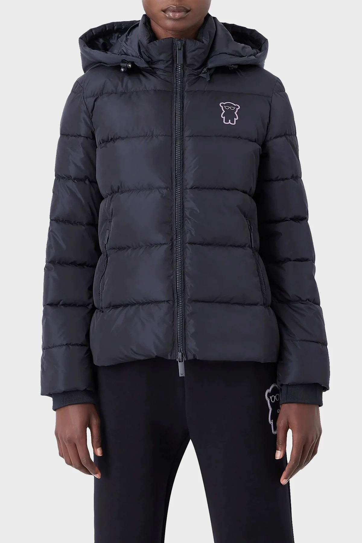 Emporio Armani Logolu Loose Fit Çıkarılabilir Kapüşonlu Cepli Bayan Mont 6L2B86 2NGAZ 0926 LACİVERT - 1