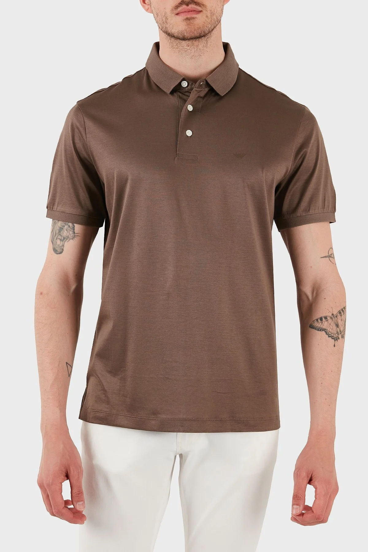 Emporio Armani Logolu Regular Fit Düğmeli Erkek Polo Yaka T Shirt 8N1F96 1JUVZ U6195 KAHVE - 4