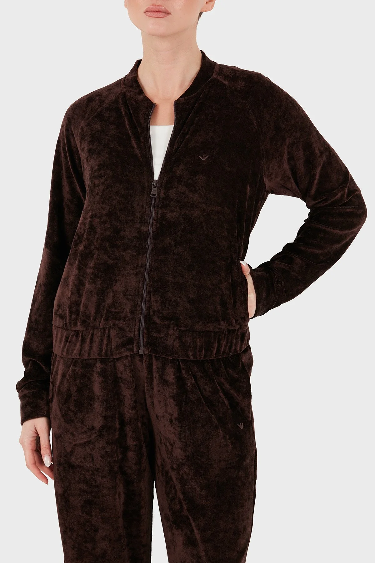 Emporio Armani Logolu Regular Fit Düz Paça Kadife Dokulu Kadın Eşofman Takımı EW004750 AF26228 U6279 Kahve - 6