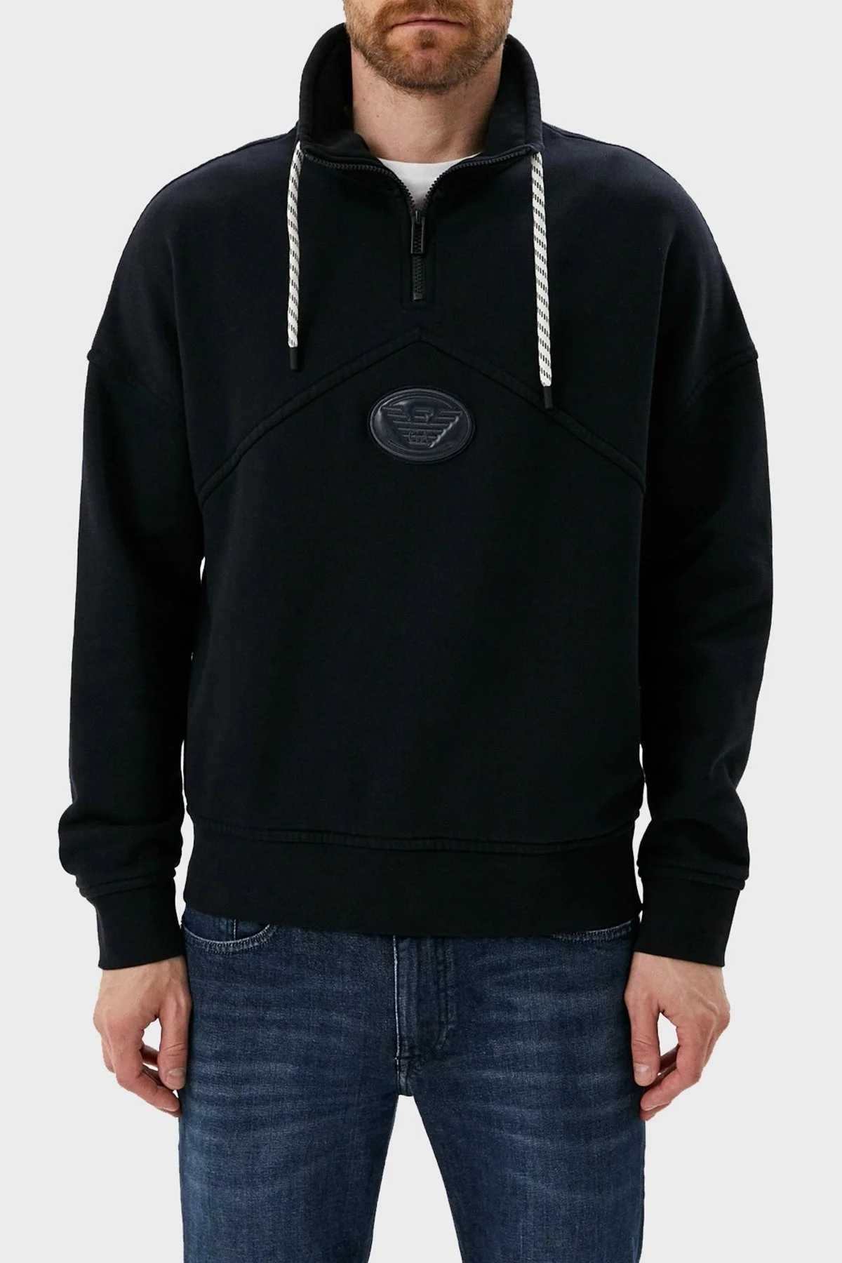 Emporio Armani Logolu Regular Fit Fermuarlı Dik Yaka Pamuklu Erkek Sweat 6L1M81 1JWPZ 0920 LACİVERT - 1