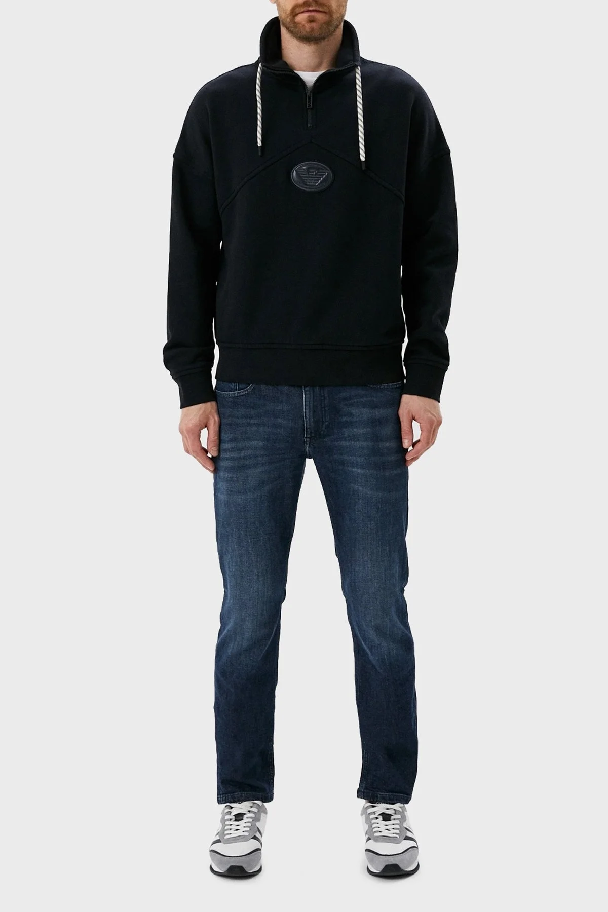 Emporio Armani Logolu Regular Fit Fermuarlı Dik Yaka Pamuklu Erkek Sweat 6L1M81 1JWPZ 0920 LACİVERT - 2