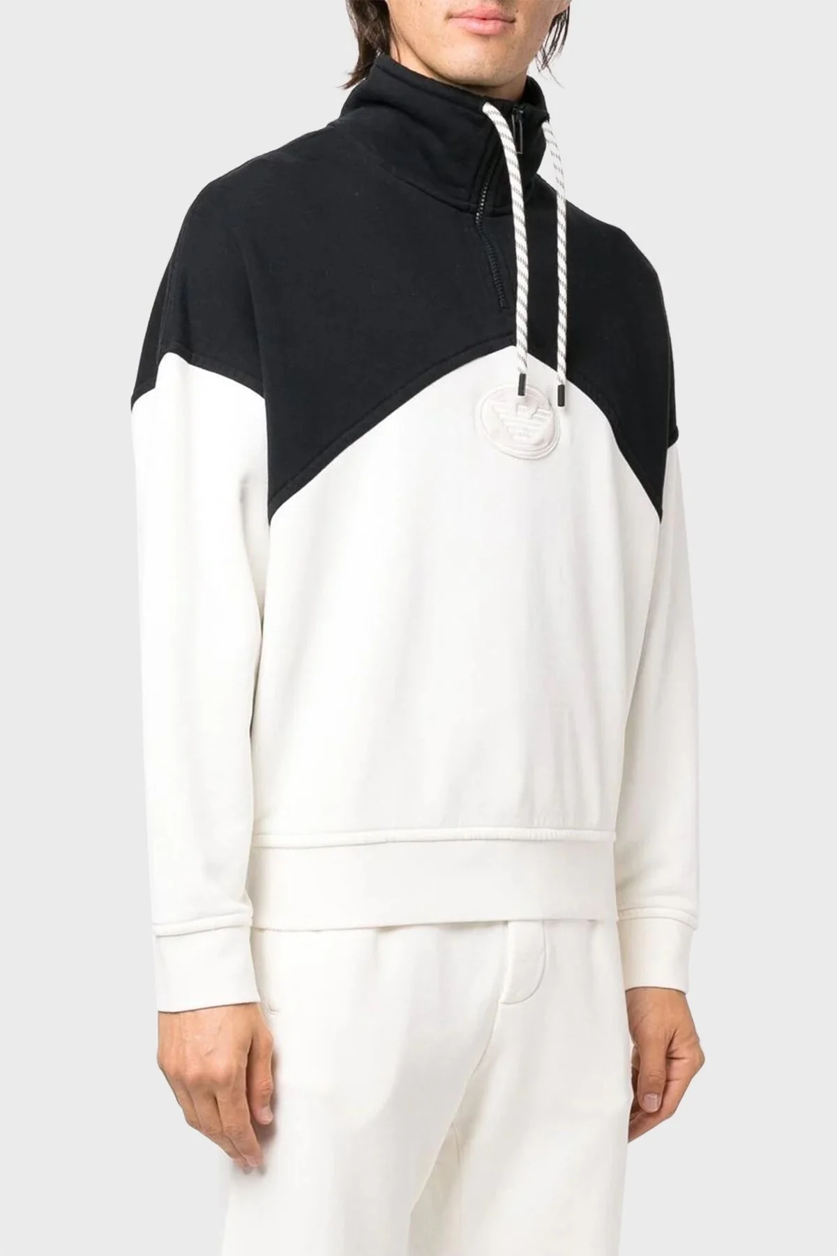 Emporio Armani Logolu Regular Fit Fermuarlı Dik Yaka Pamuklu Erkek Sweat 6L1M81 1JWPZ F125 EKRU-SİYAH - 1