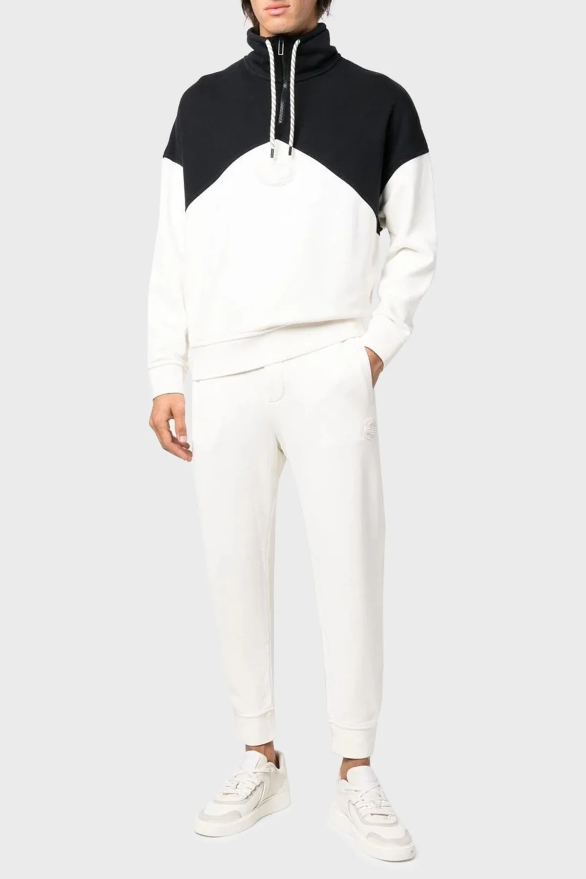 Emporio Armani Logolu Regular Fit Fermuarlı Dik Yaka Pamuklu Erkek Sweat 6L1M81 1JWPZ F125 EKRU-SİYAH - 2