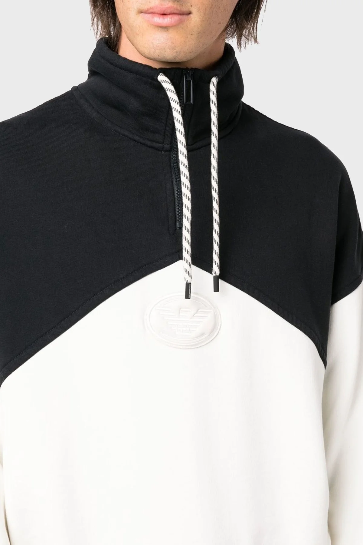 Emporio Armani Logolu Regular Fit Fermuarlı Dik Yaka Pamuklu Erkek Sweat 6L1M81 1JWPZ F125 EKRU-SİYAH - 4