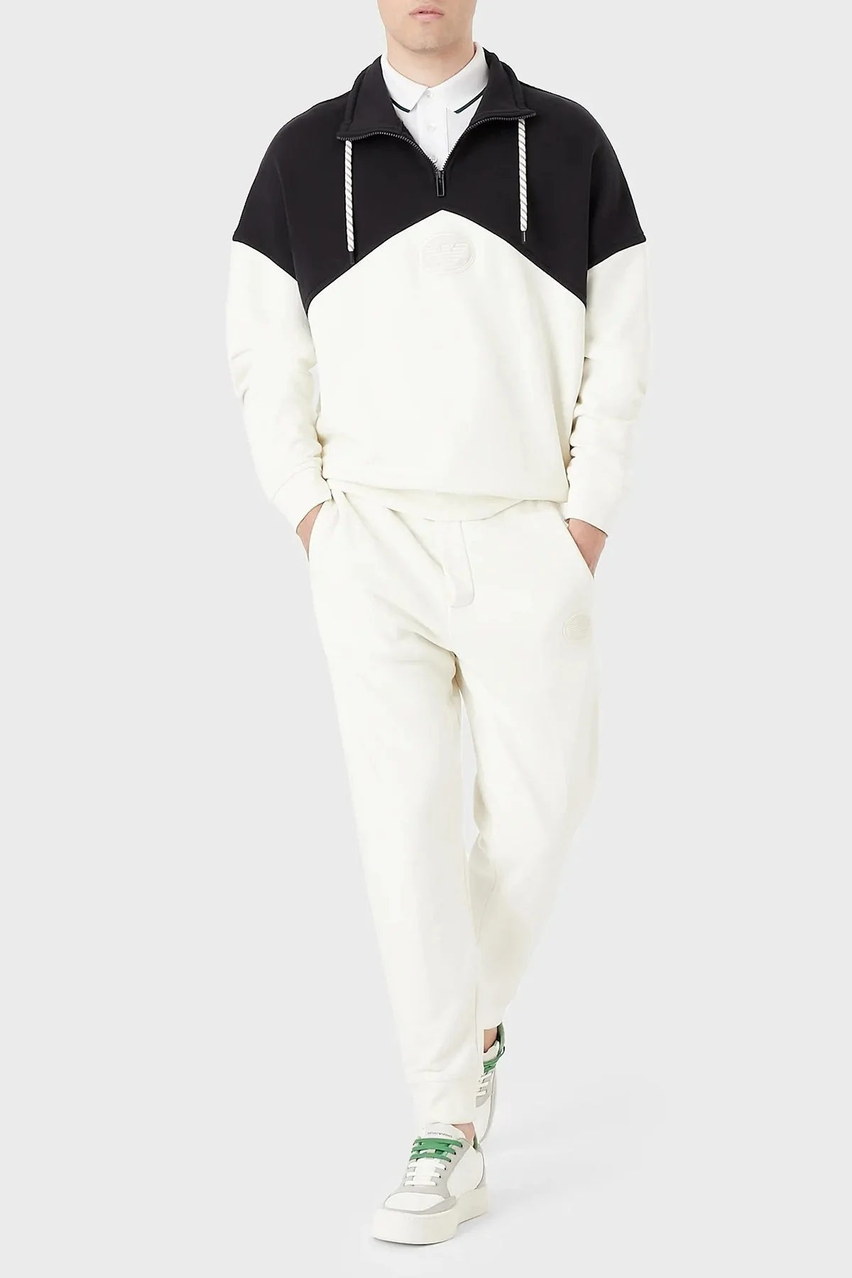 Emporio Armani Logolu Regular Fit Fermuarlı Dik Yaka Pamuklu Erkek Sweat 6L1M81 1JWPZ F920 EKRU-LACİVERT - 3