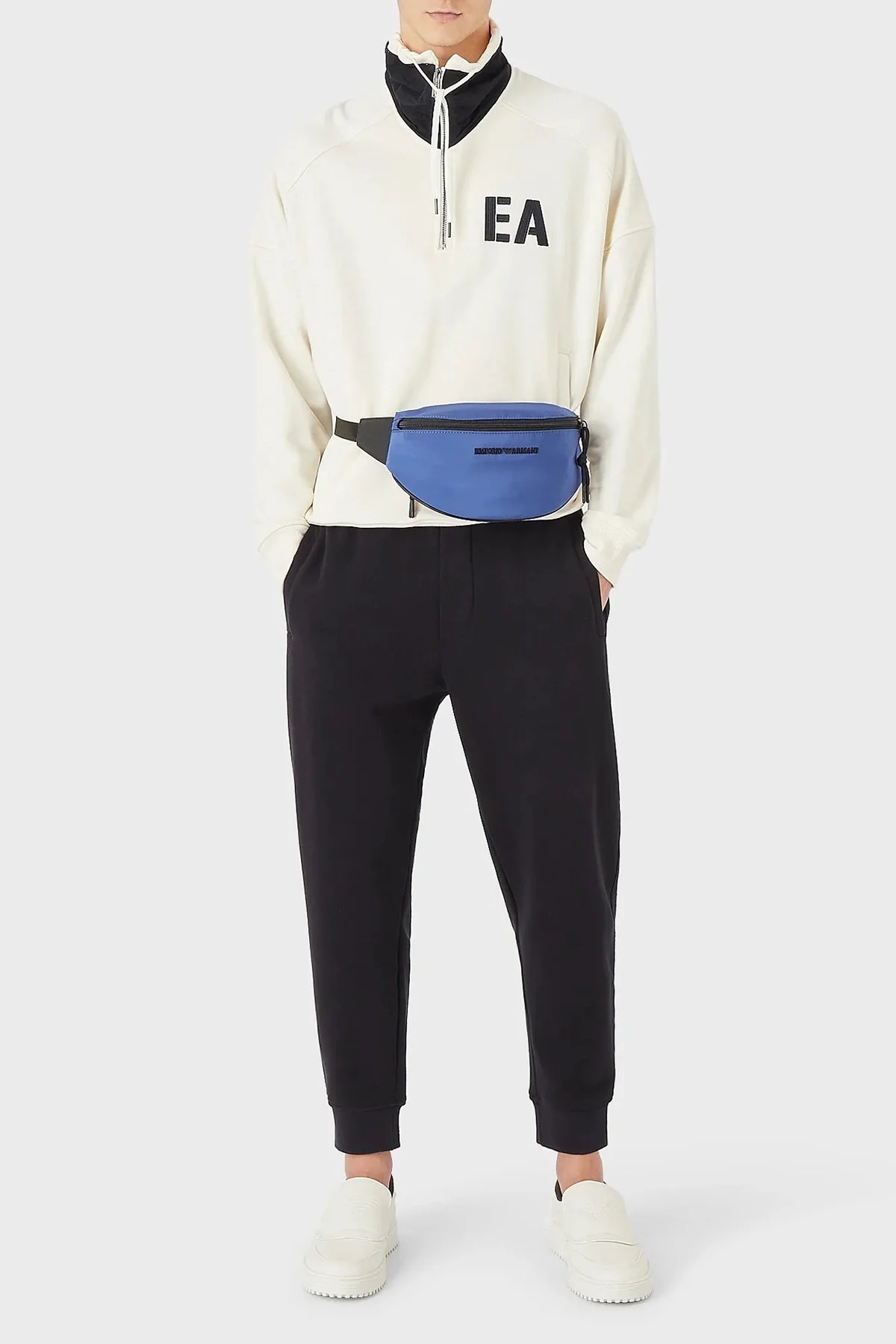 Emporio Armani Logolu Regular Fit Fermuarlı Dik Yaka Pamuklu Erkek Sweat 6L1MM0 1JQNZ 0128 BEYAZ - 4