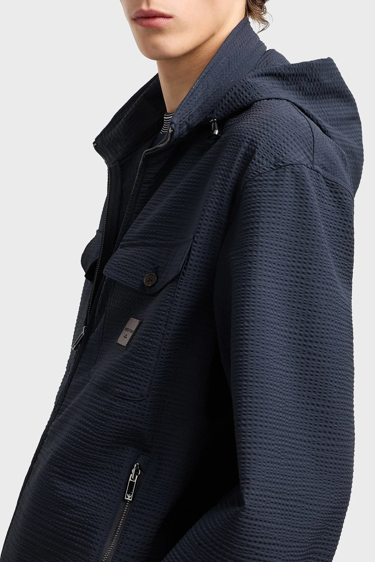 Emporio Armani Logolu Regular Fit Gizli Kapüşonlu Erkek Mont EM003405 AF18781 UB118 LACİVERT - 4