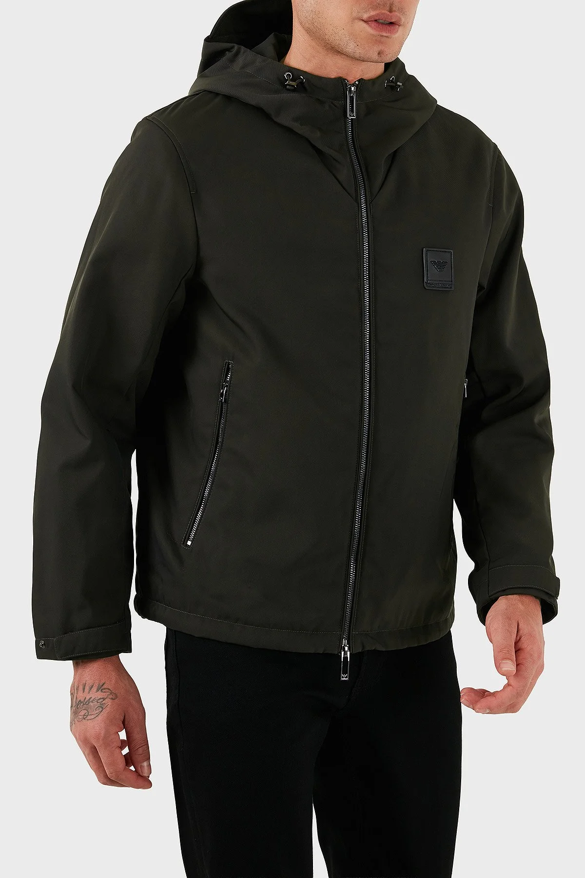 Emporio Armani Logolu Regular Fit Kapüşonlu Erkek Mont EM003417 AF18264 U8120 HAKİ - 5