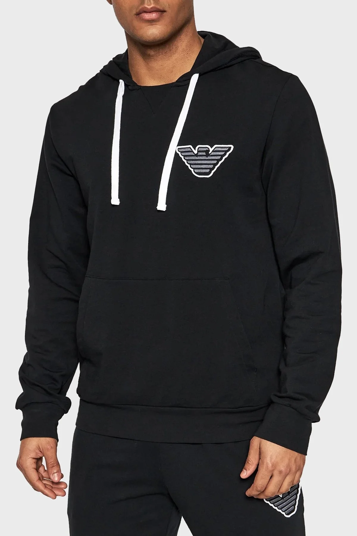 Emporio Armani Logolu Regular Fit Kapüşonlu Kanguru Cepli Pamuklu Erkek Sweat S 111753 2R575 00020 SİYAH - 1