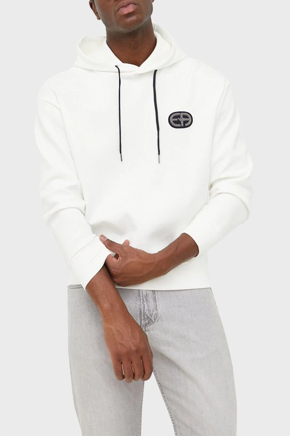 Emporio Armani Logolu Regular Fit Kapüşonlu Pamuklu Erkek Sweat 6L1M84 1JHSZ 0101 BEYAZ - 1