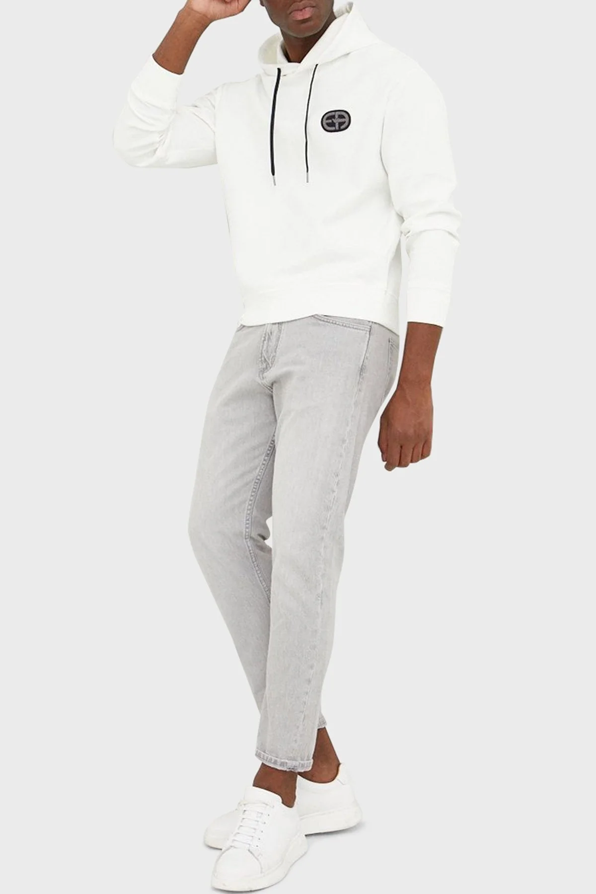 Emporio Armani Logolu Regular Fit Kapüşonlu Pamuklu Erkek Sweat 6L1M84 1JHSZ 0101 BEYAZ - 2