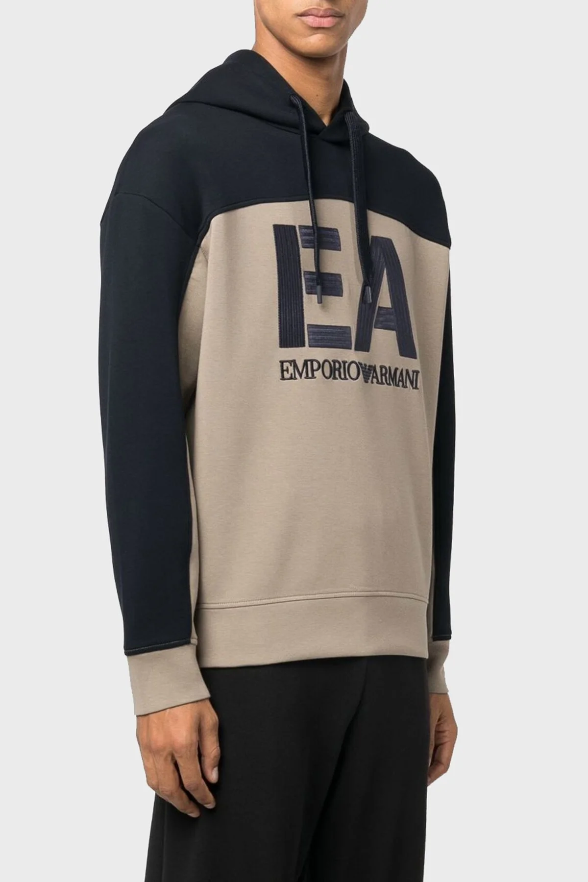 Emporio Armani Logolu Regular Fit Kapüşonlu Pamuklu Erkek Sweat 6L1MB1 1JHSZ 0137 BEJ - 1