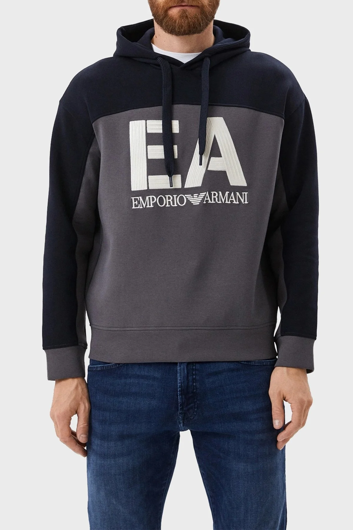 Emporio Armani Logolu Regular Fit Kapüşonlu Pamuklu Erkek Sweat 6L1MB1 1JHSZ 0651 GRİ - 1