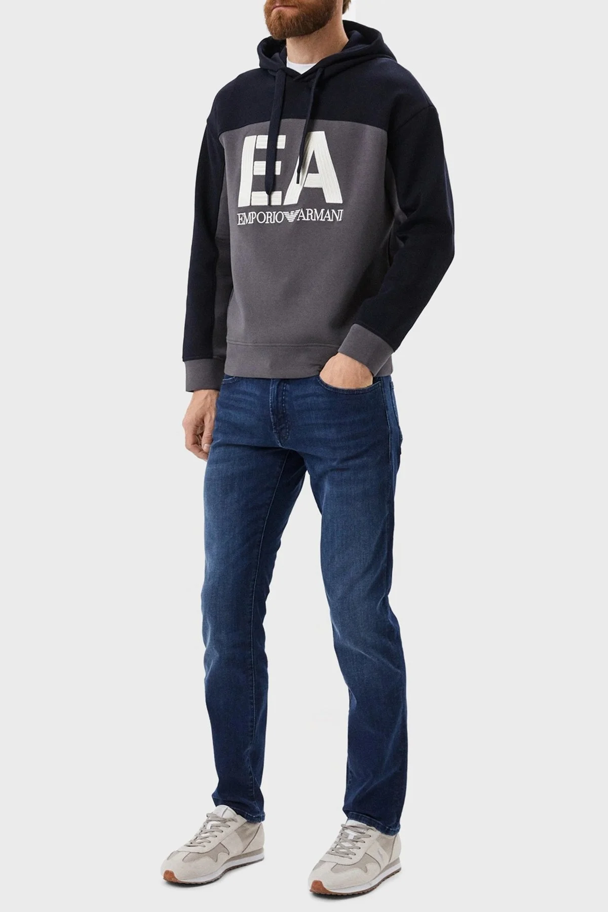 Emporio Armani Logolu Regular Fit Kapüşonlu Pamuklu Erkek Sweat 6L1MB1 1JHSZ 0651 GRİ - 2
