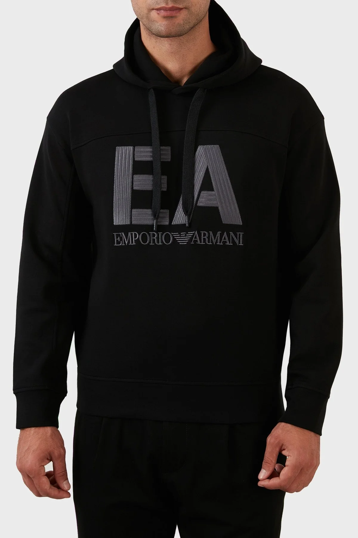 Emporio Armani Logolu Regular Fit Kapüşonlu Pamuklu Erkek Sweat 6L1MB1 1JHSZ 0999 SİYAH - 1
