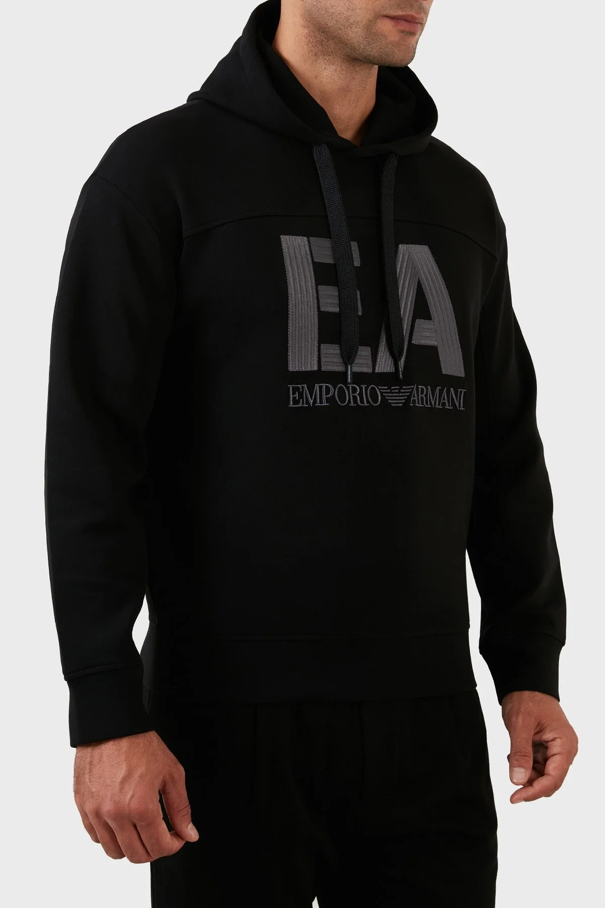 Emporio Armani Logolu Regular Fit Kapüşonlu Pamuklu Erkek Sweat 6L1MB1 1JHSZ 0999 SİYAH - 3