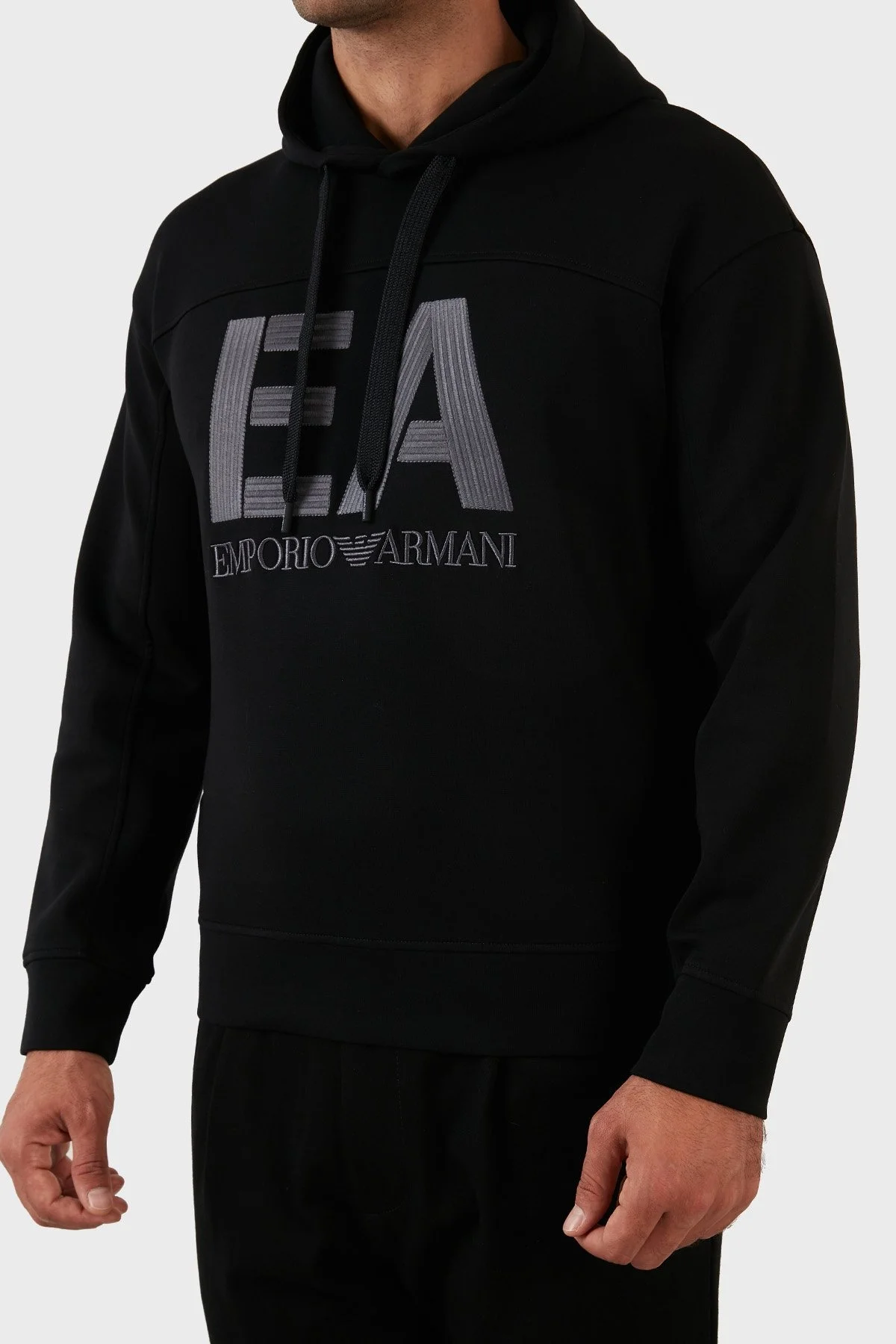 Emporio Armani Logolu Regular Fit Kapüşonlu Pamuklu Erkek Sweat 6L1MB1 1JHSZ 0999 SİYAH - 4