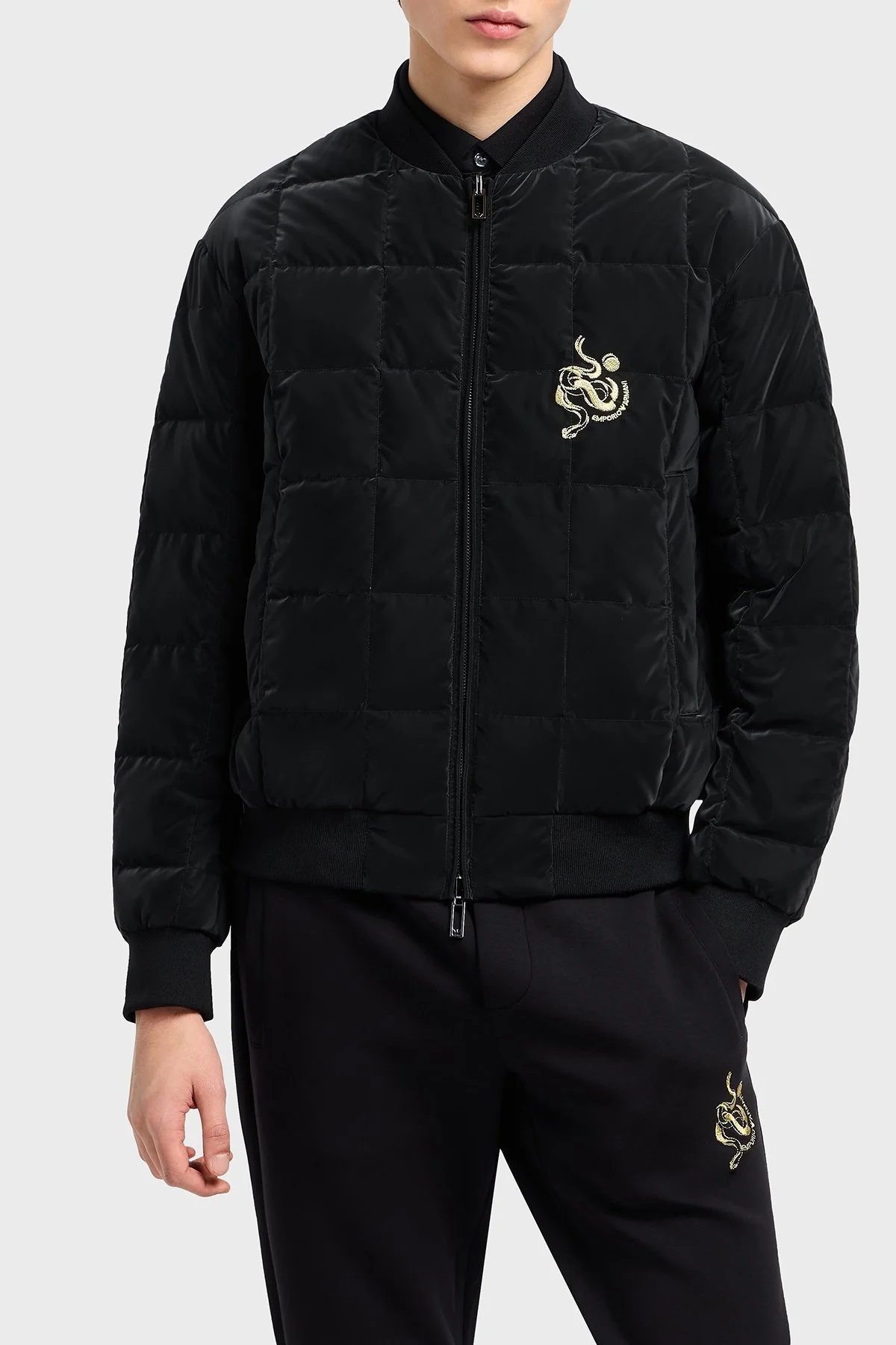 Emporio Armani Logolu Regular Fit Kolej Yaka Çift Taraflı Bomber Erkek Ceket EM001308 AF15383 UC001 SİYAH - 1