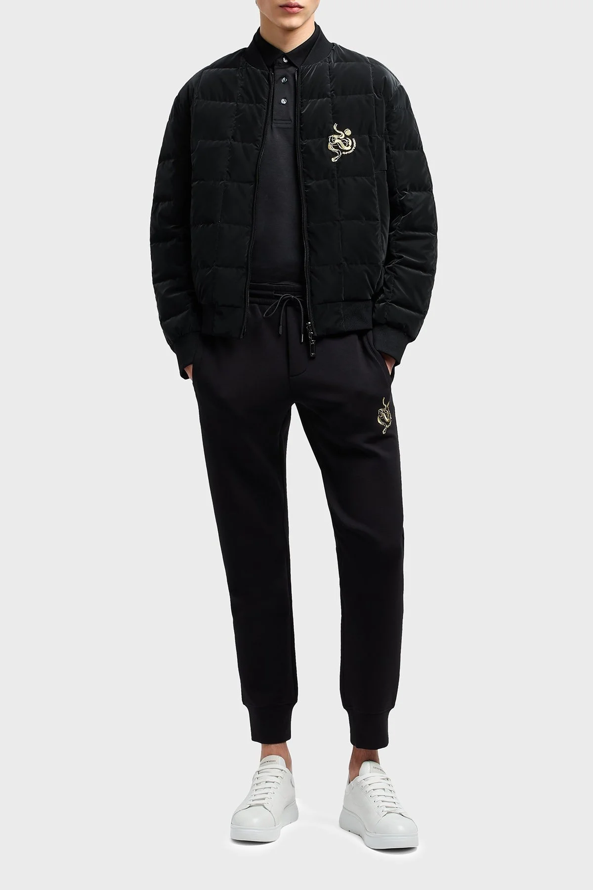 Emporio Armani Logolu Regular Fit Kolej Yaka Çift Taraflı Bomber Erkek Ceket EM001308 AF15383 UC001 SİYAH - 3