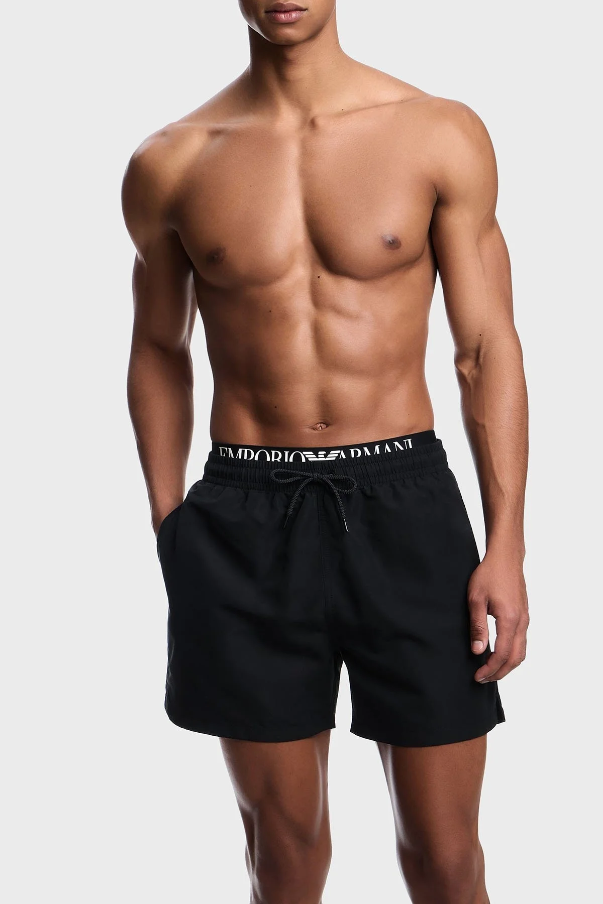 Emporio Armani Logolu Regular Fit Normal Bel Cepli Erkek Mayo Short EM000686 AF12329 MC117 SİYAH-BEYAZ - 1